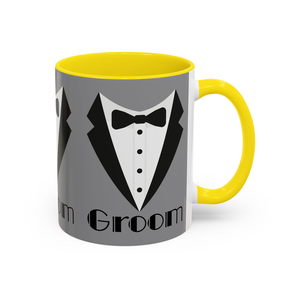 Groom Coffee Mug, Wedding Gift, Groomsmen Party Mug, Black and White Accent Mug, Engagement Celebration