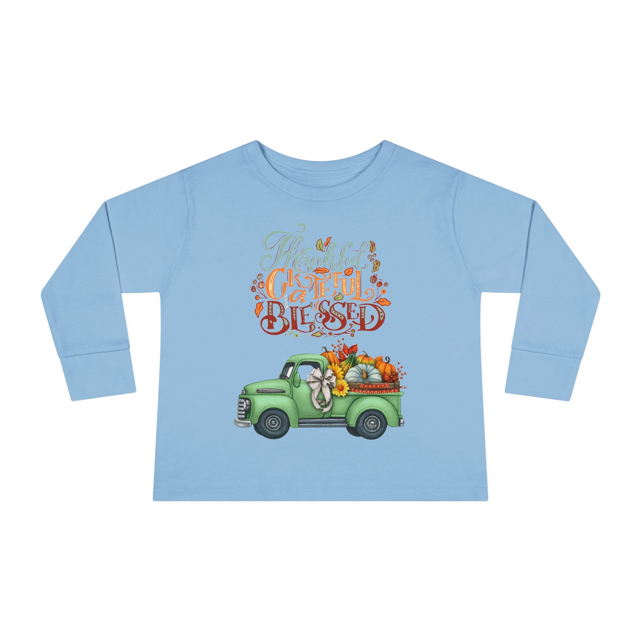 Toddler Long Sleeve Tee - "Grateful & Blessed" Fall Vibes T-Shirt, Kids Autumn Tee, Thanksgiving Outfit, Cute Toddler Gift, Seasonal Shirt