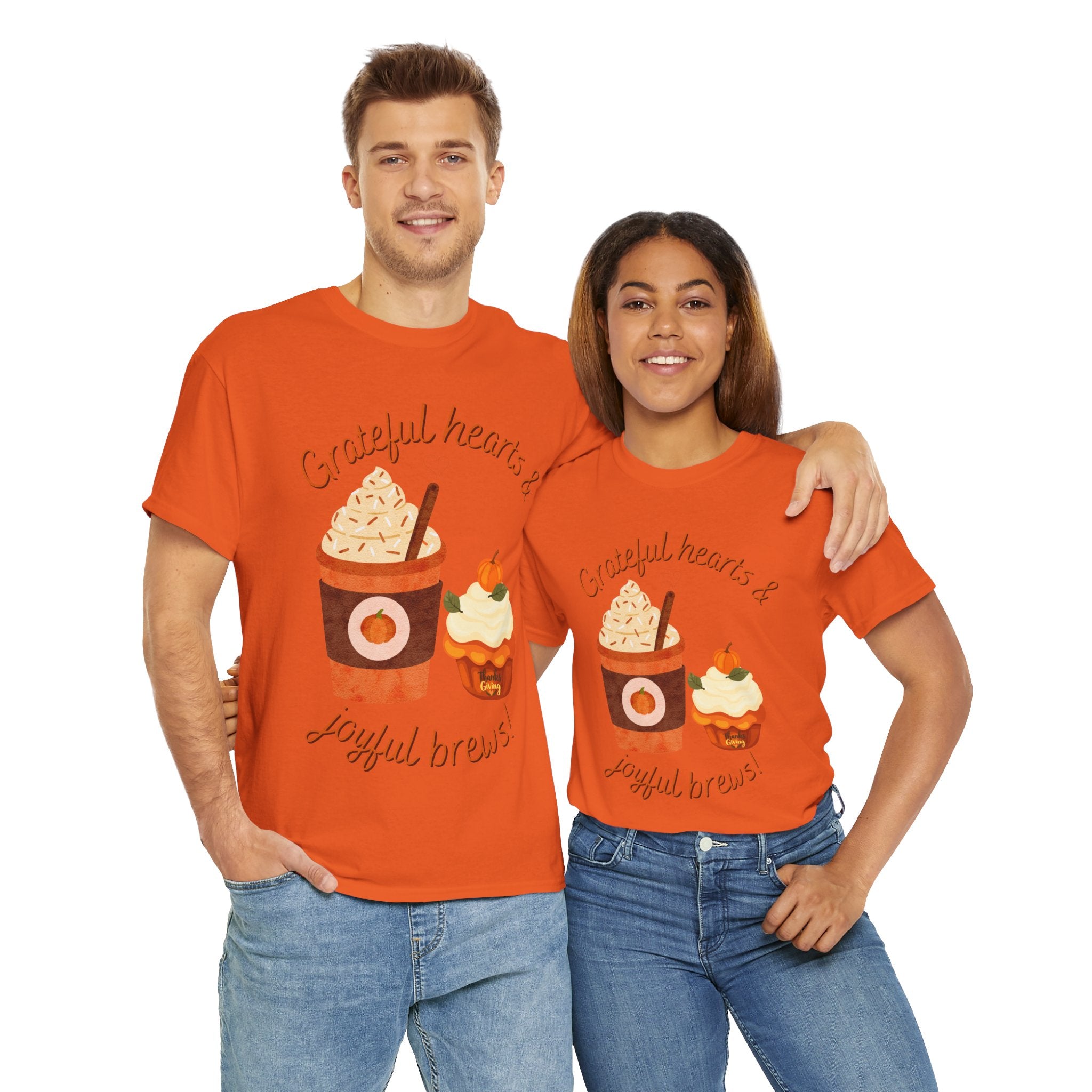 Happy Thanksgiving- Grateful Hearts & Joyful Brews Tee, Unisex Cotton Shirt, Coffee Lovers Gift, Casual Wear, Cute Tee for Celebrations, Fall Fashion