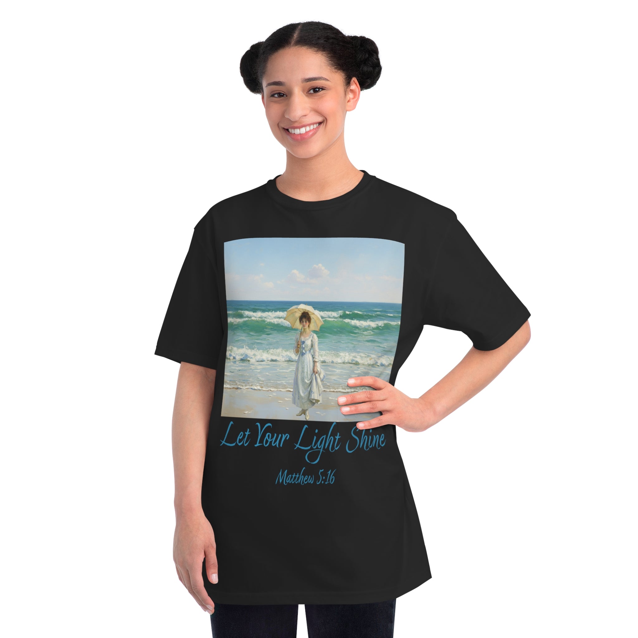Organic Unisex Classic T-Shirt - Inspirational Beach Art, Let Your Light Shine Design-Figure with a Parasol- Monet Style, Perfect Gift for Ocean Lovers, Casual Wear, [...]
