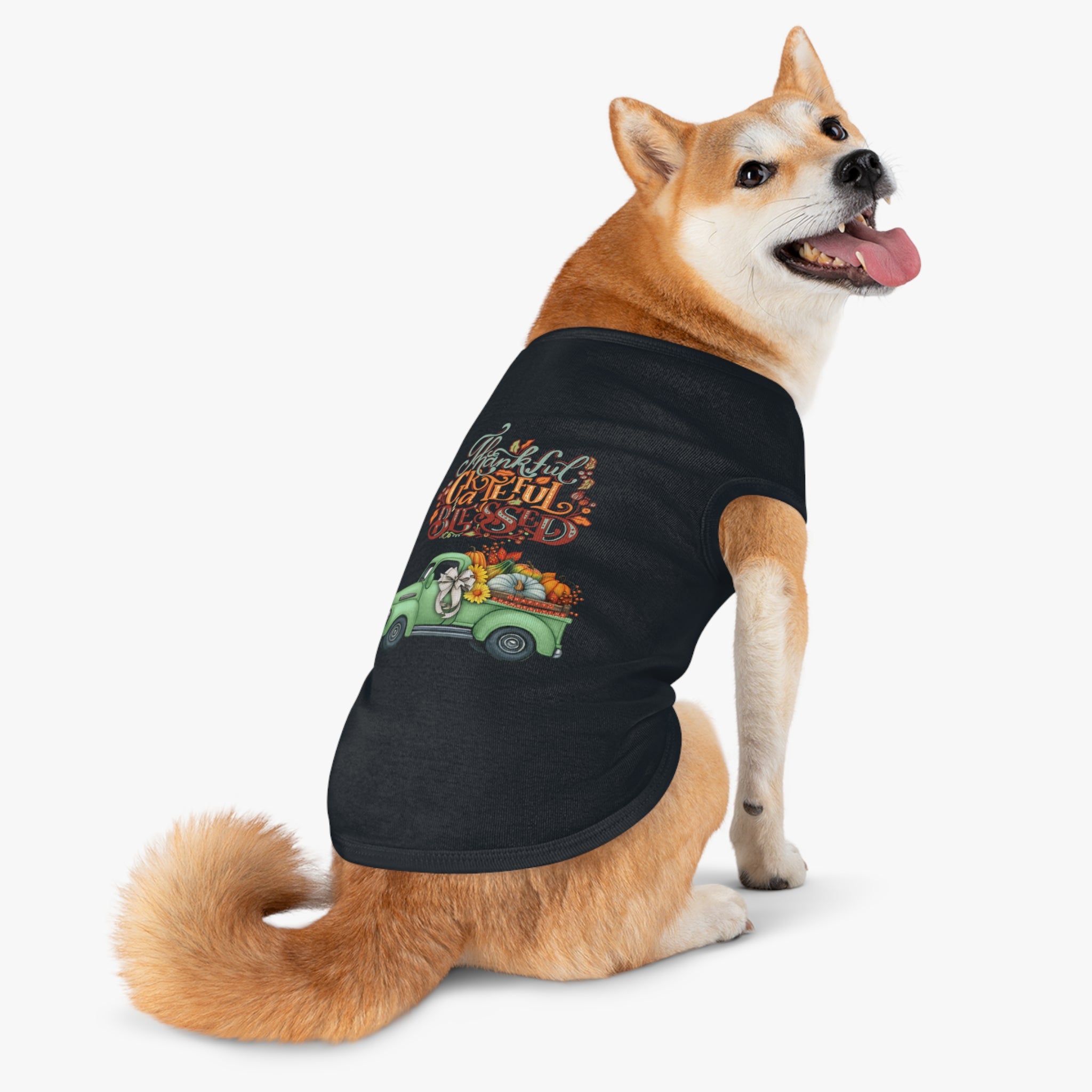 Thankful Pet Tank Top | Grateful & Blessed | Fall Dog Apparel | Cute Pet Outfit | Pumpkin Theme | Autumn Dog Clothing