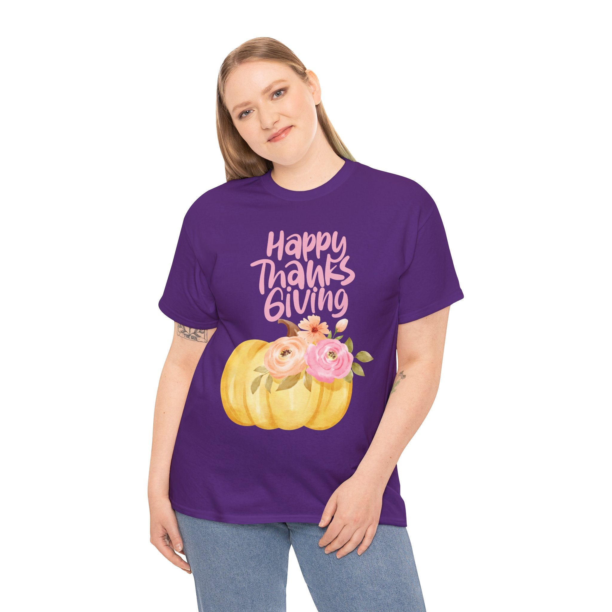 Thanksgiving Floral Tee, Holiday Shirt, Fall Fashion, Gifts for Her, Pumpkin T-Shirt, Autumn Apparel, Friendsgiving Outfit