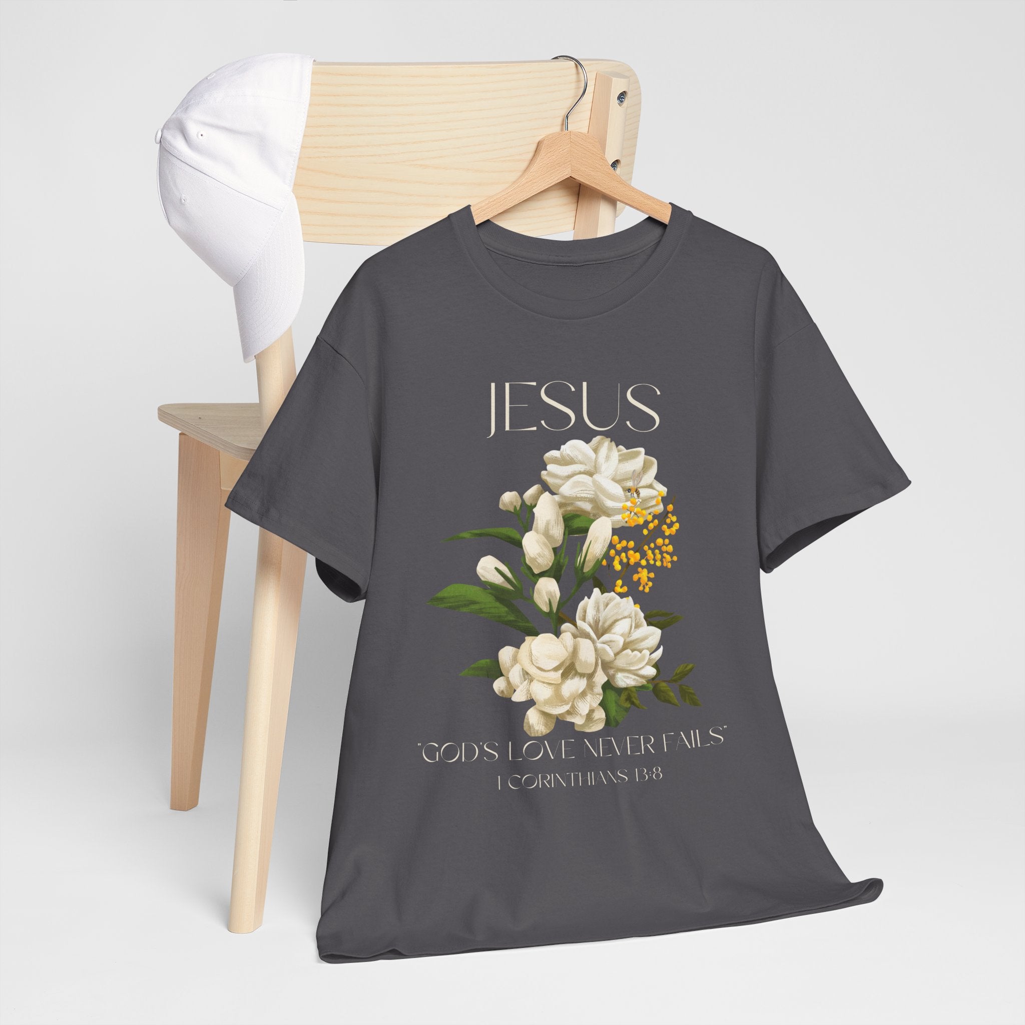 Floral Jesus-God's love never fails- Graphic Tee | Unisex Cotton T-Shirt for Faith & Inspiration, Ideal for Gifts, Casual Wear, Church Events, and Celebrations