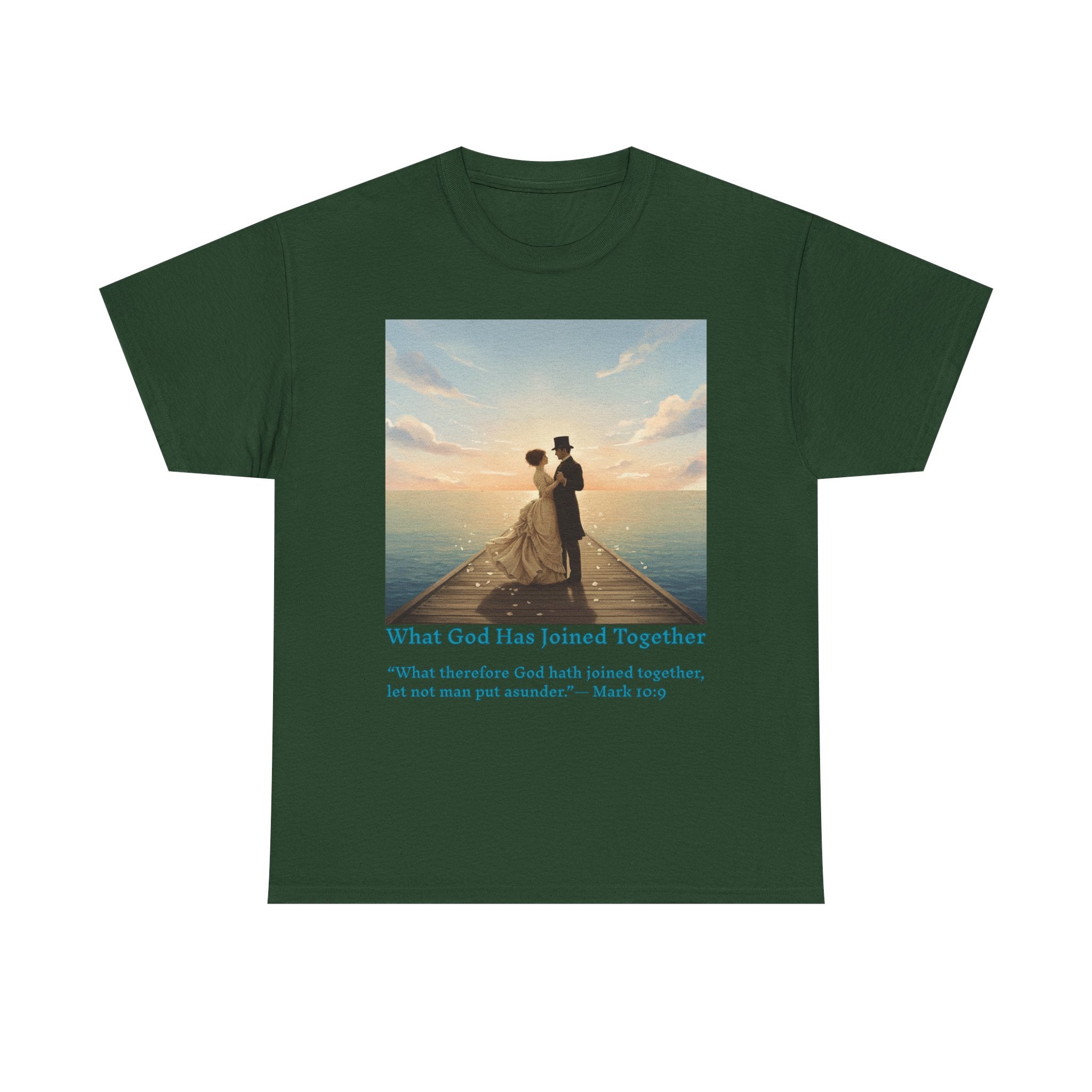 Romantic couple on a pier at sunset — inspired by Jack Vettriano-Wedding Quote T-Shirt, Unisex Heavy Cotton Tee, Casual Wear, Gift for Newlyweds, Bride & Groom Apparel, Anniversary Gift