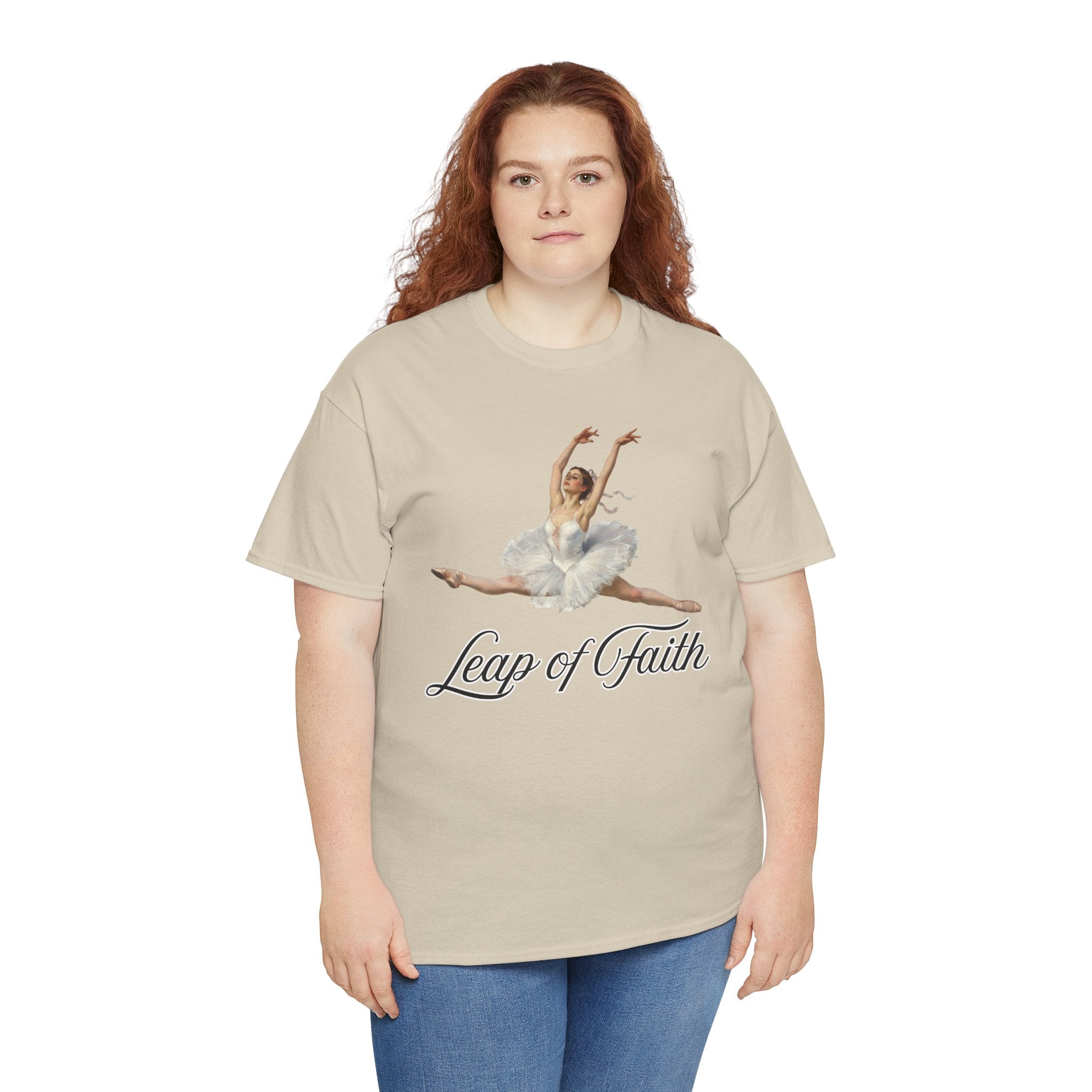 Ballet Inspired Tee - Leap of Faith, Dance Gift, Unisex Cotton Shirt, Inspirational Apparel, Performance Wear, Gift for Dancers-Ballerina in a split leap, inspired by the impressionistic ballet studies of Edgar Degas.
