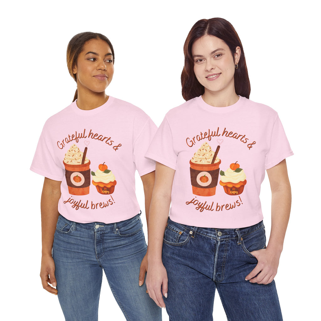 Happy Thanksgiving- Grateful Hearts & Joyful Brews Tee, Unisex Cotton Shirt, Coffee Lovers Gift, Casual Wear, Cute Tee for Celebrations, Fall Fashion