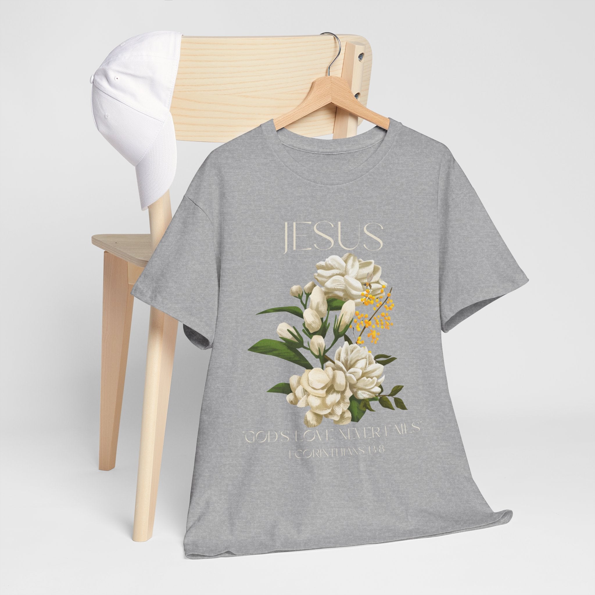 Floral Jesus-God's love never fails- Graphic Tee | Unisex Cotton T-Shirt for Faith & Inspiration, Ideal for Gifts, Casual Wear, Church Events, and Celebrations