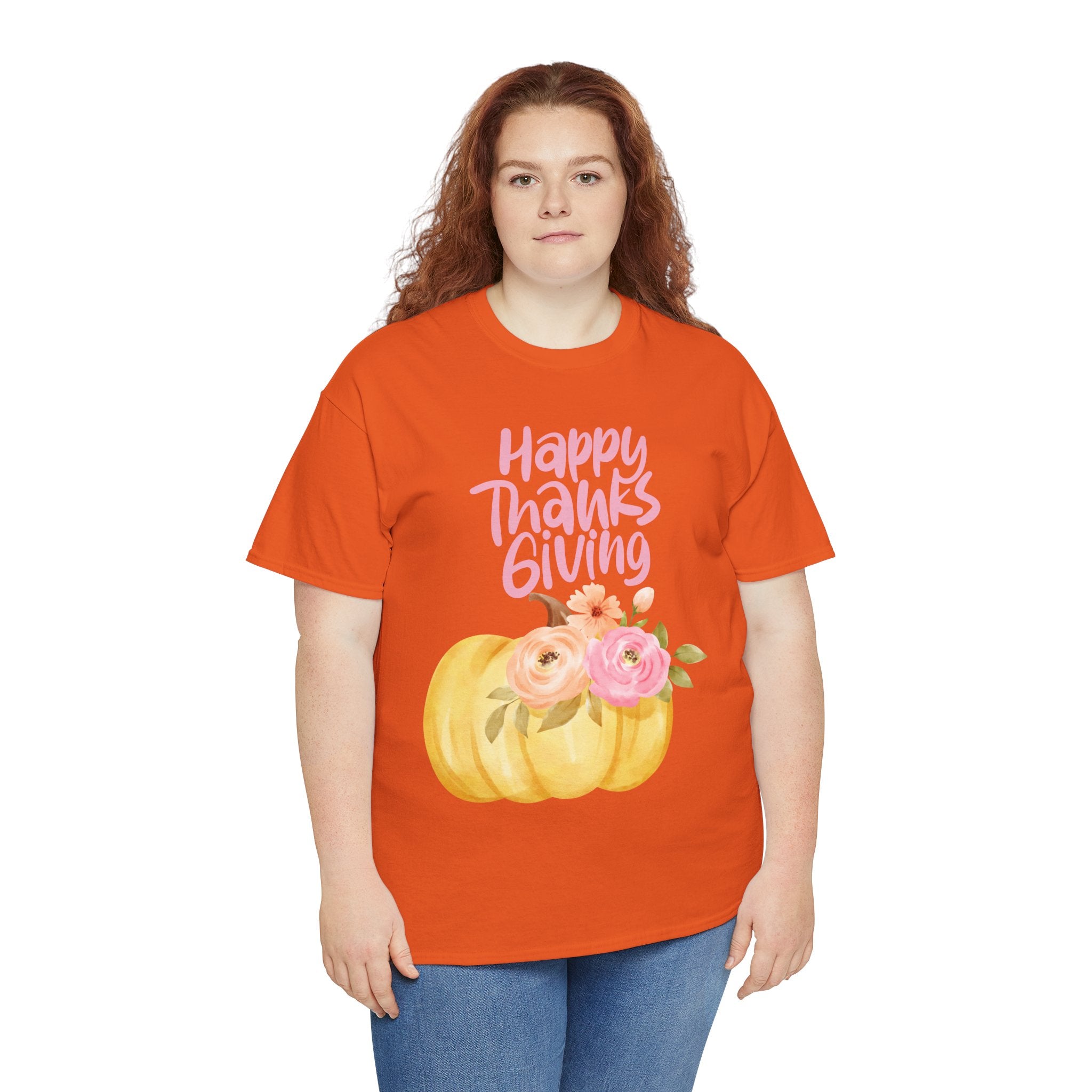 Thanksgiving Floral Tee, Holiday Shirt, Fall Fashion, Gifts for Her, Pumpkin T-Shirt, Autumn Apparel, Friendsgiving Outfit