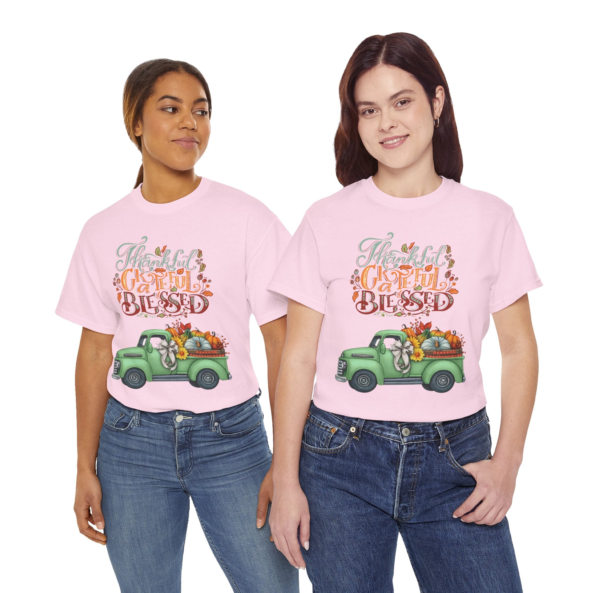 Thankful Grateful Blessed Tee, Unisex Heavy Cotton T-Shirt, Fall Apparel, Thanksgiving Shirt, Casual Wear, Gift for Friends