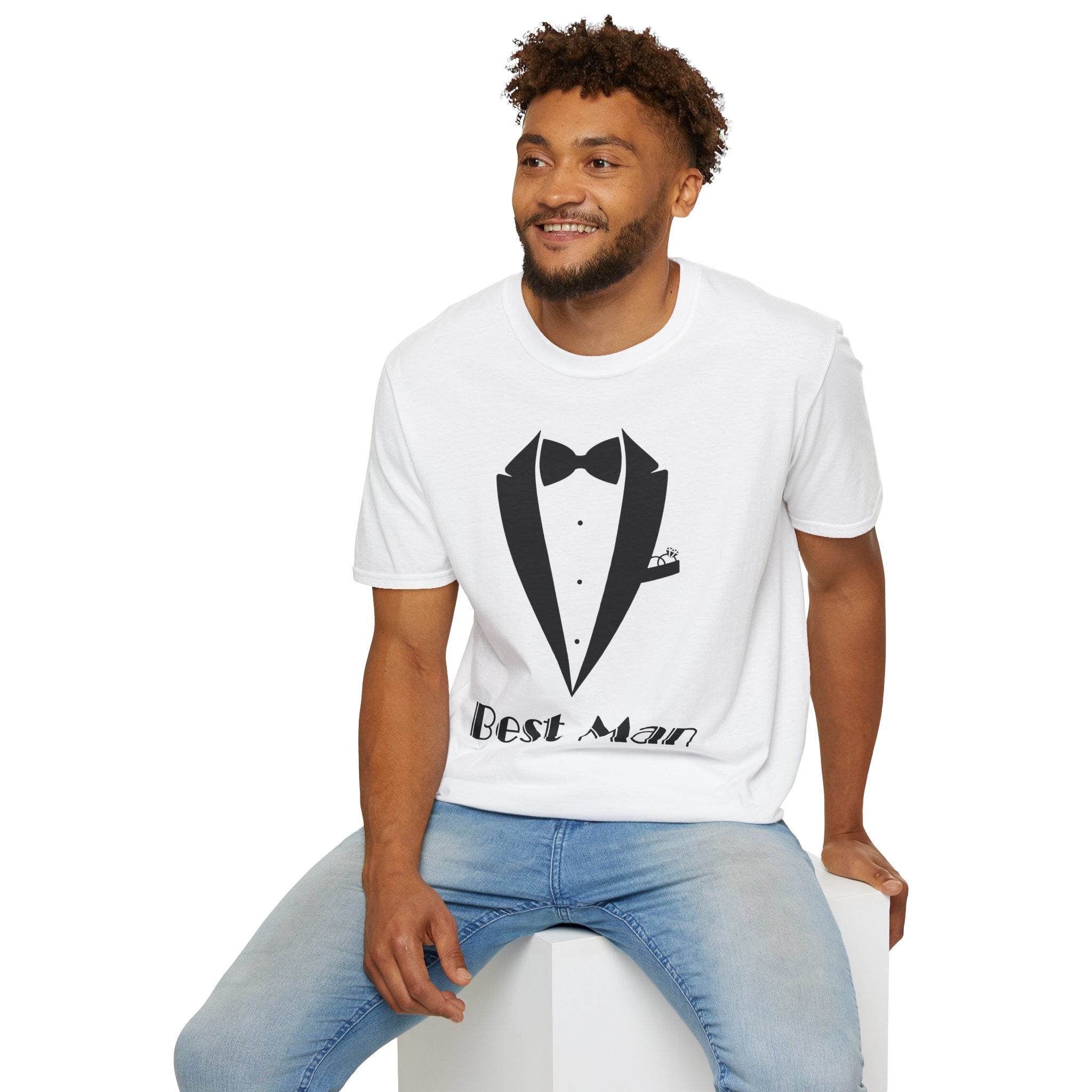 Best Man T-Shirt, Stylish Groom Attire, Wedding Gift for Him, Casual Event Shirt, Unisex Tuxedo Tee, Matching Groomsmen Apparel