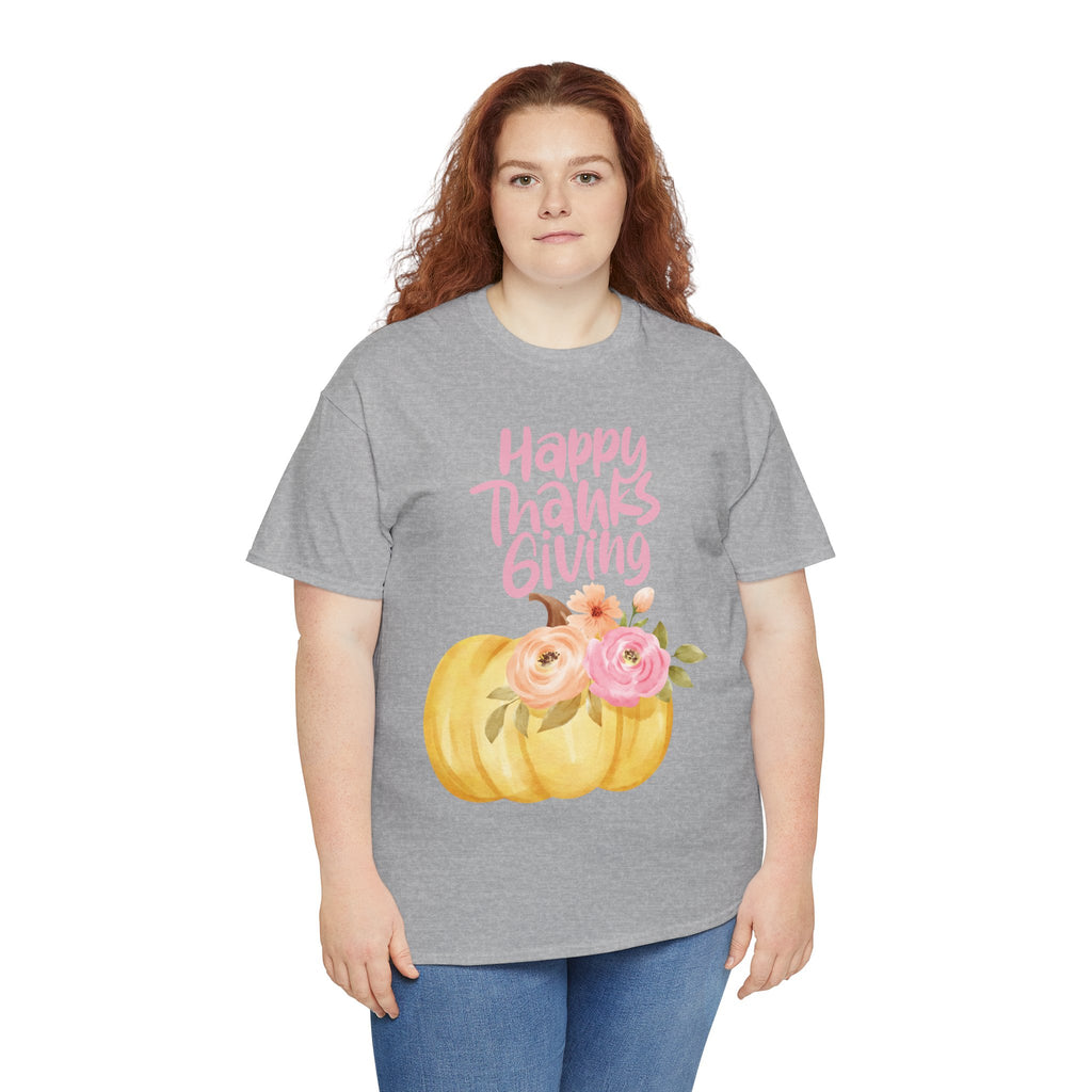 Thanksgiving Floral Tee, Holiday Shirt, Fall Fashion, Gifts for Her, Pumpkin T-Shirt, Autumn Apparel, Friendsgiving Outfit