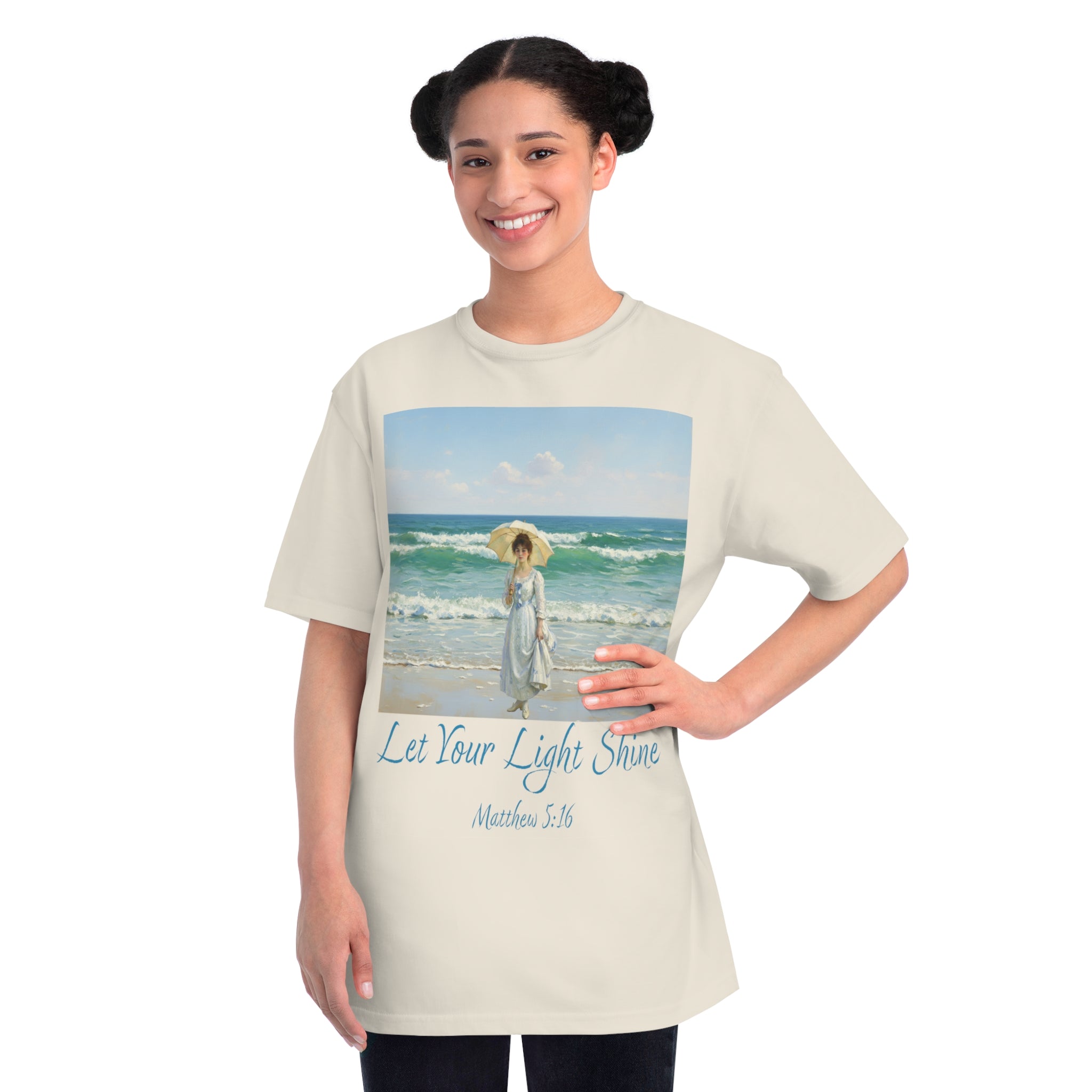 Organic Unisex Classic T-Shirt - Inspirational Beach Art, Let Your Light Shine Design-Figure with a Parasol- Monet Style, Perfect Gift for Ocean Lovers, Casual Wear, [...]