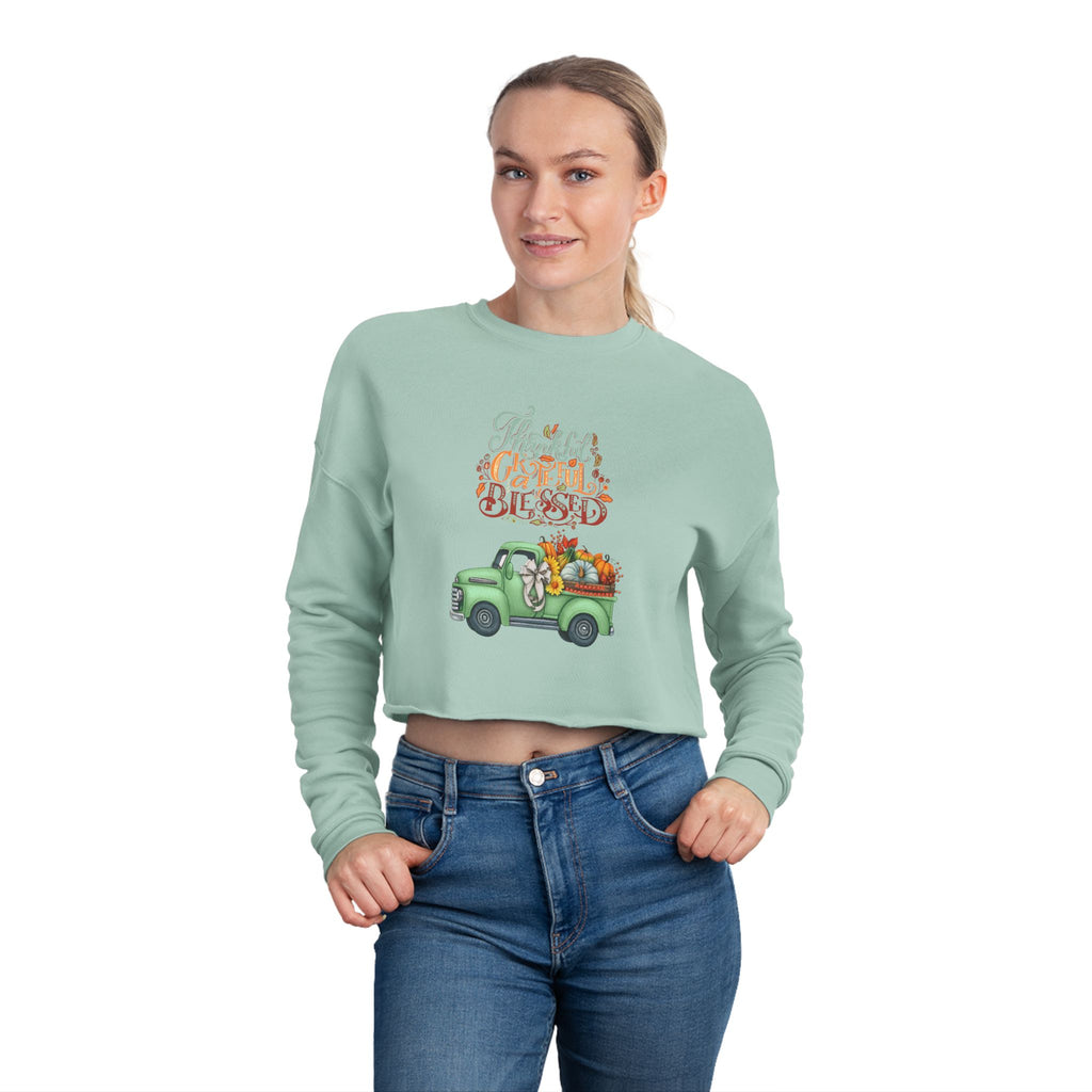 Thankful Vibes Cropped Sweatshirt with Pumpkin Truck, Women's Fall Apparel, Cozy Sweatshirt, Holiday Gift, Thanksgiving Outfit (Different design upon request.)