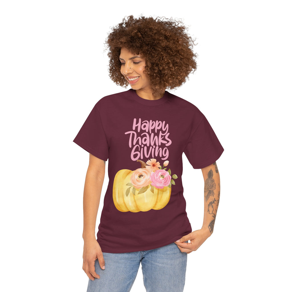 Thanksgiving Floral Tee, Holiday Shirt, Fall Fashion, Gifts for Her, Pumpkin T-Shirt, Autumn Apparel, Friendsgiving Outfit
