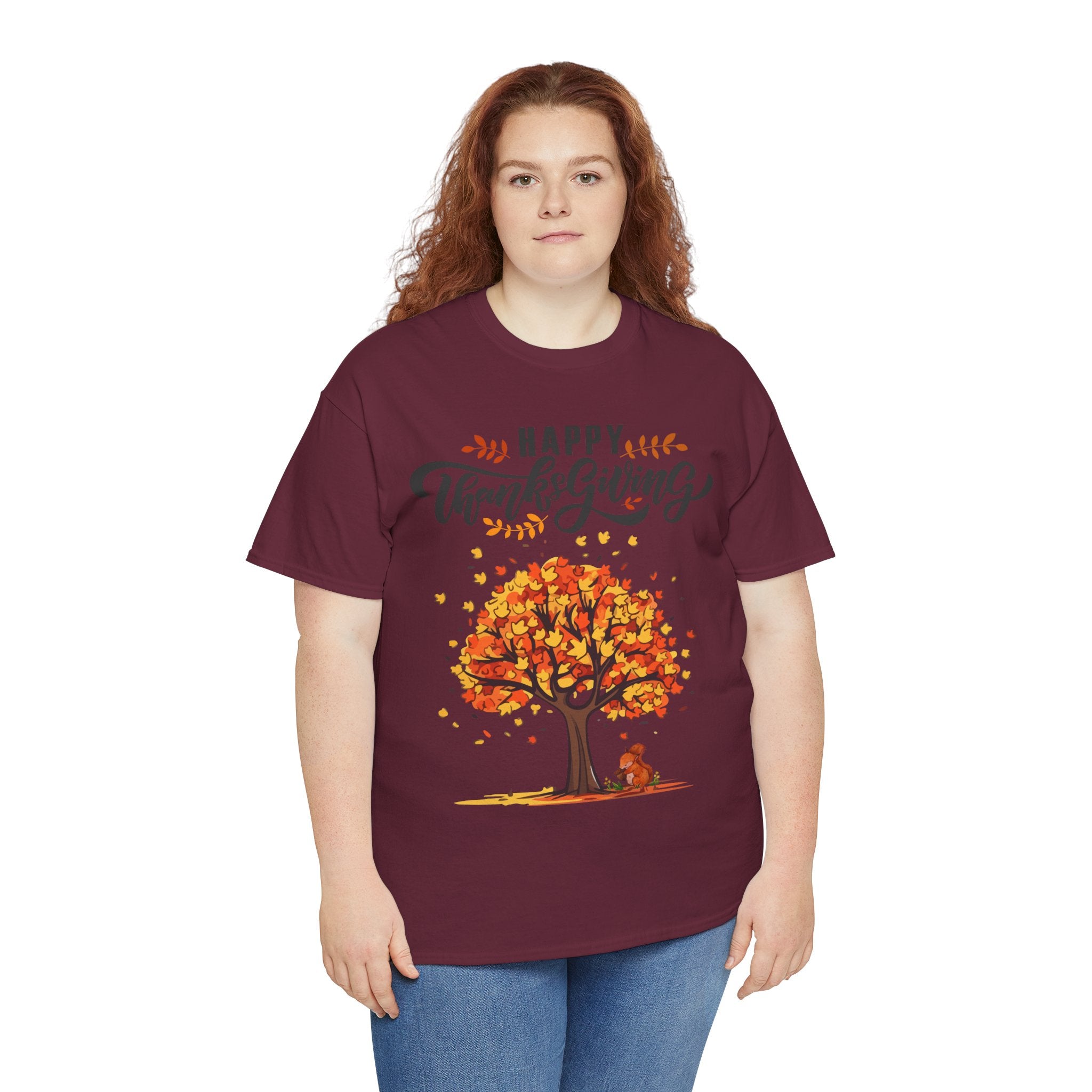 Happy Thanksgiving Tree Unisex Tee, Autumn Shirt, Holiday Apparel, Fall Fashion, Seasonal Gift