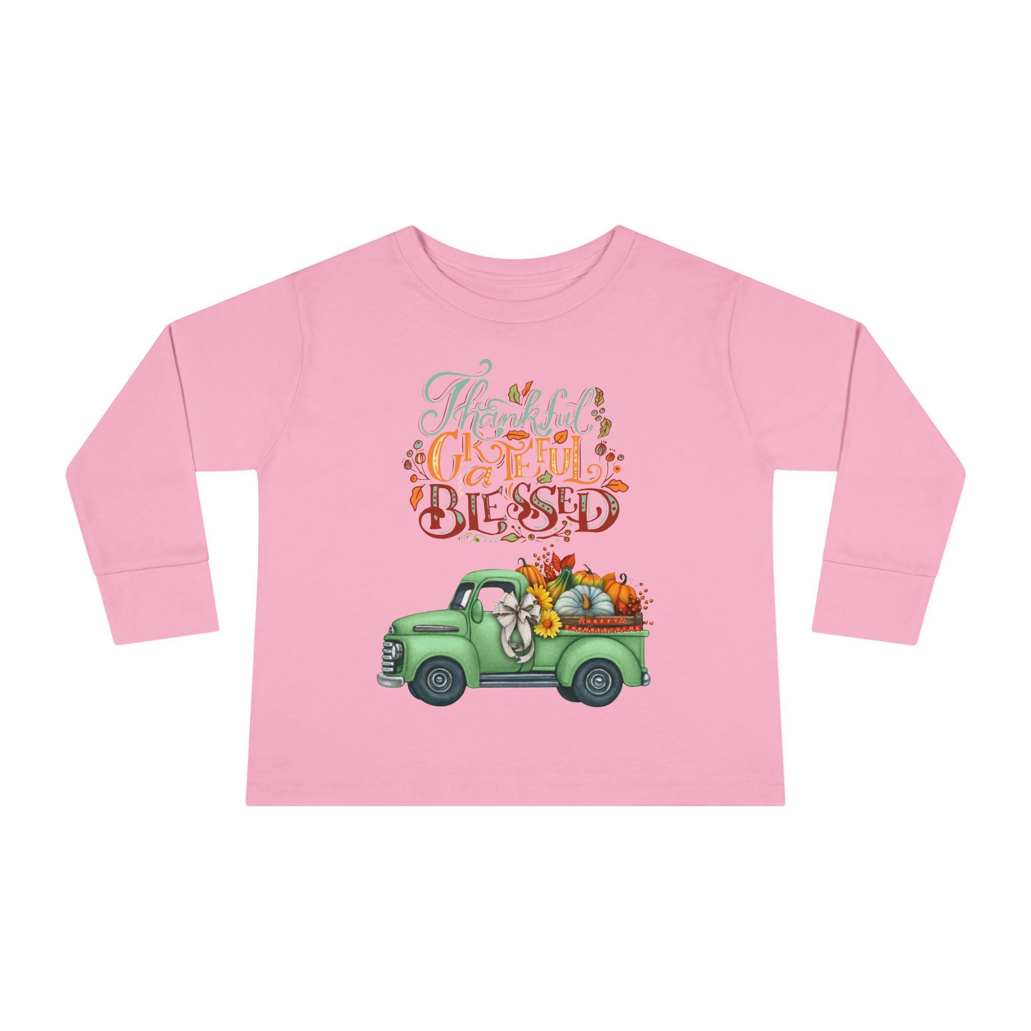 Toddler Long Sleeve Tee - "Grateful & Blessed" Fall Vibes T-Shirt, Kids Autumn Tee, Thanksgiving Outfit, Cute Toddler Gift, Seasonal Shirt