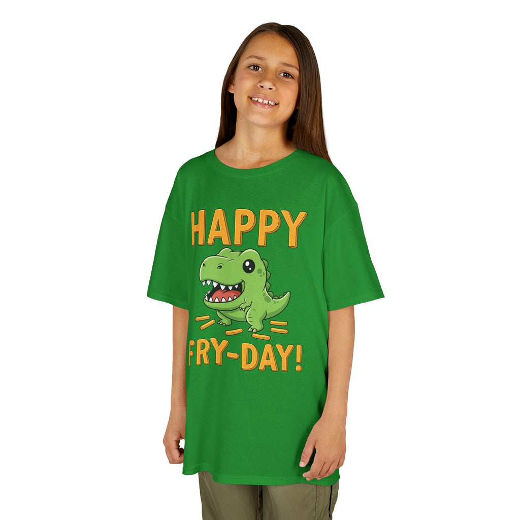 Happy Fry-Day Kids Tee, Fun Dinosaur T-Shirt, Kids Cotton Shirt, Birthday Gift, Everyday Wear, Summer Fun, Playful Tee