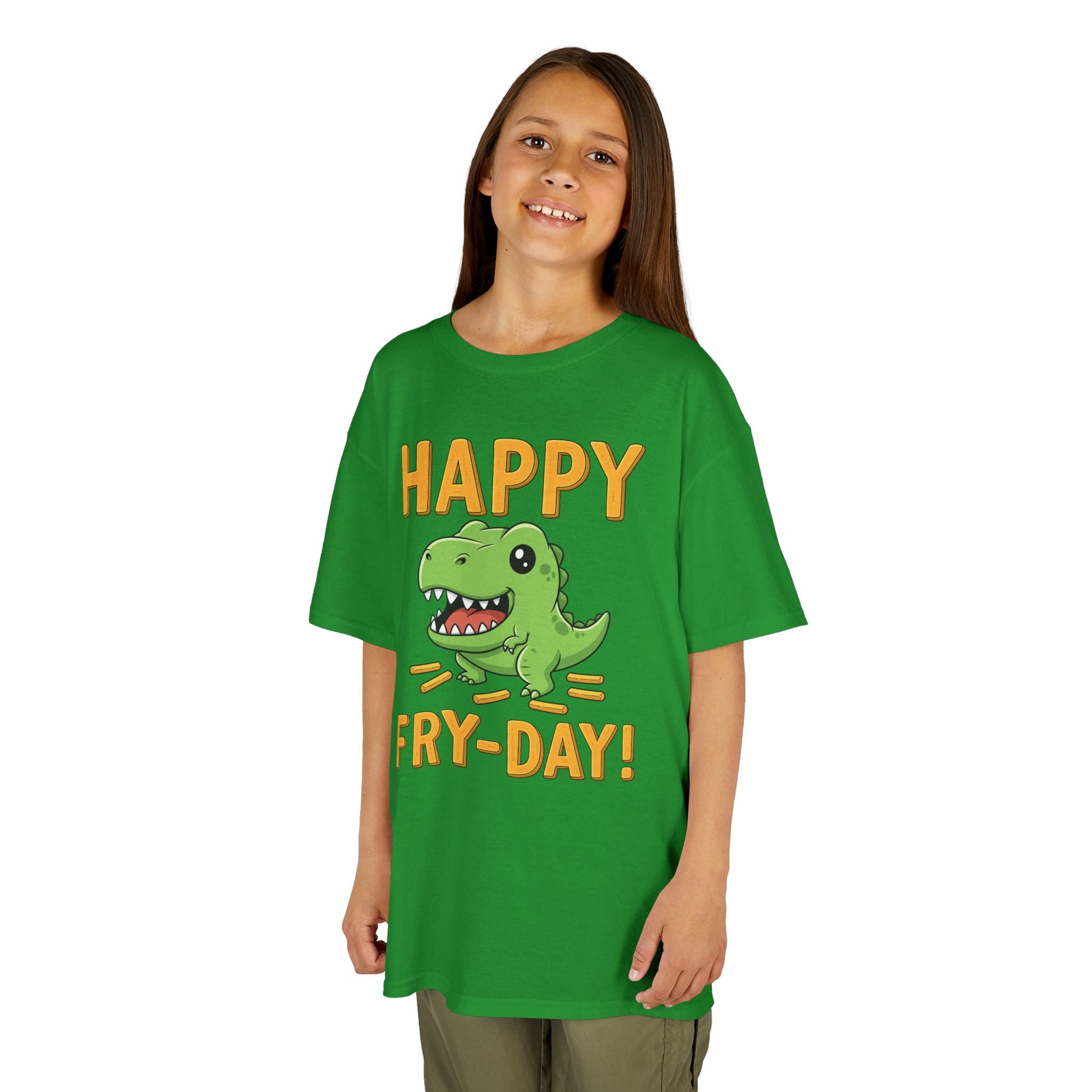 Happy Fry-Day Kids Tee, Fun Dinosaur T-Shirt, Kids Cotton Shirt, Birthday Gift, Everyday Wear, Summer Fun, Playful Tee