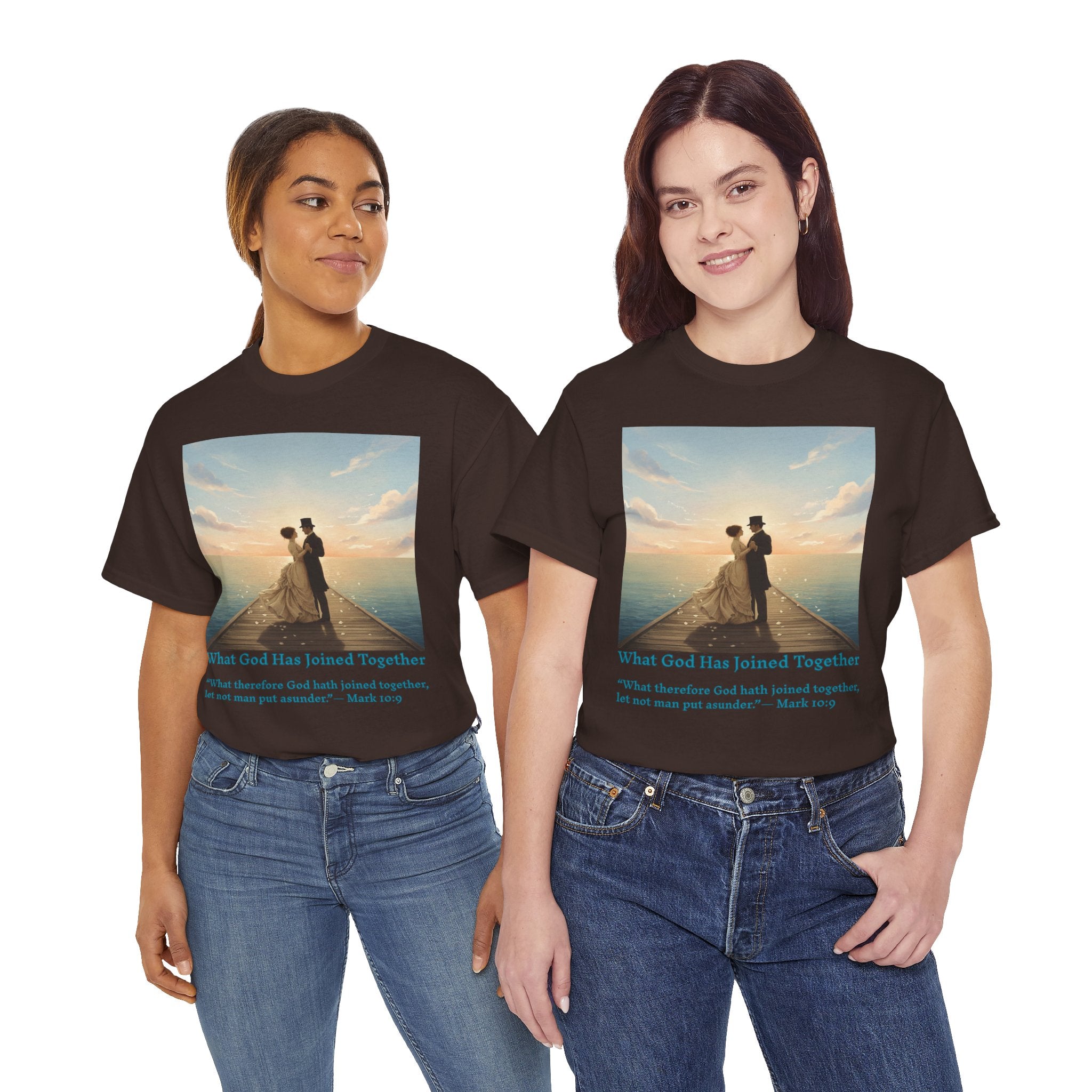 Romantic couple on a pier at sunset — inspired by Jack Vettriano-Wedding Quote T-Shirt, Unisex Heavy Cotton Tee, Casual Wear, Gift for Newlyweds, Bride & Groom Apparel, Anniversary Gift