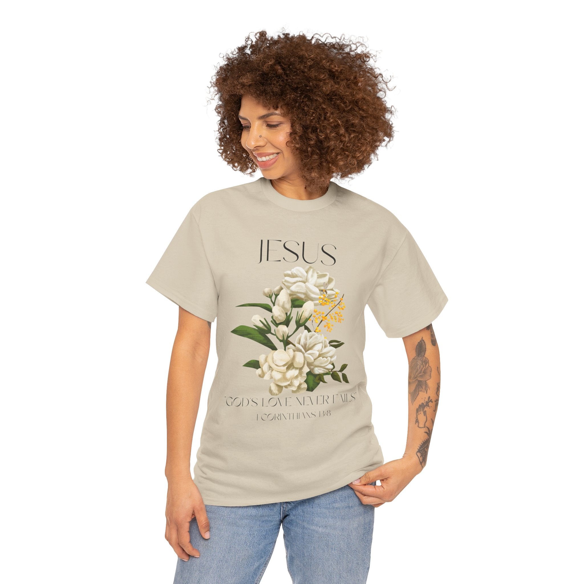 Jesus- God's love never fails-Unisex Heavy Cotton Tee