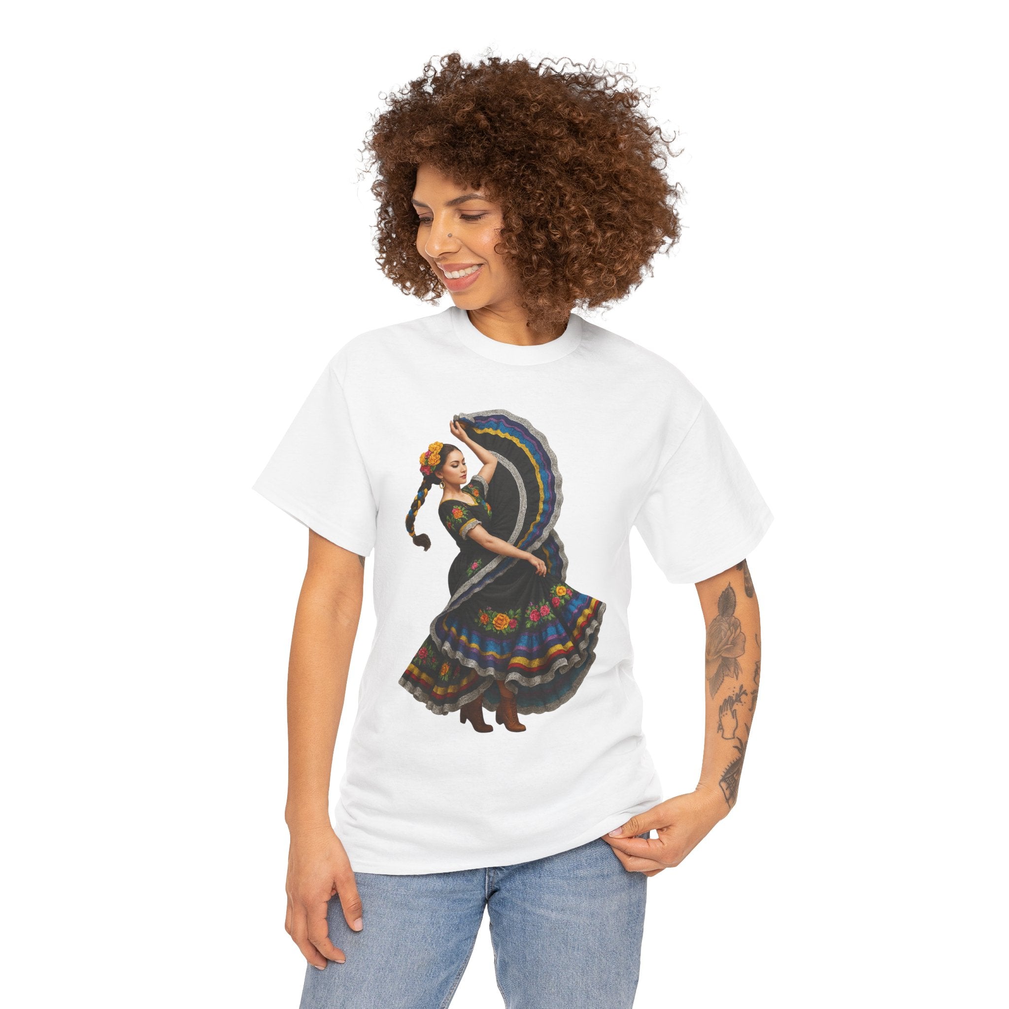 Folklórico Cultural Dance Graphic Tee, Unisex Heavy Cotton T-Shirt, Festival Apparel, Bohemian Style Shirt, Gift for Dancers, Ethnic Art Tee