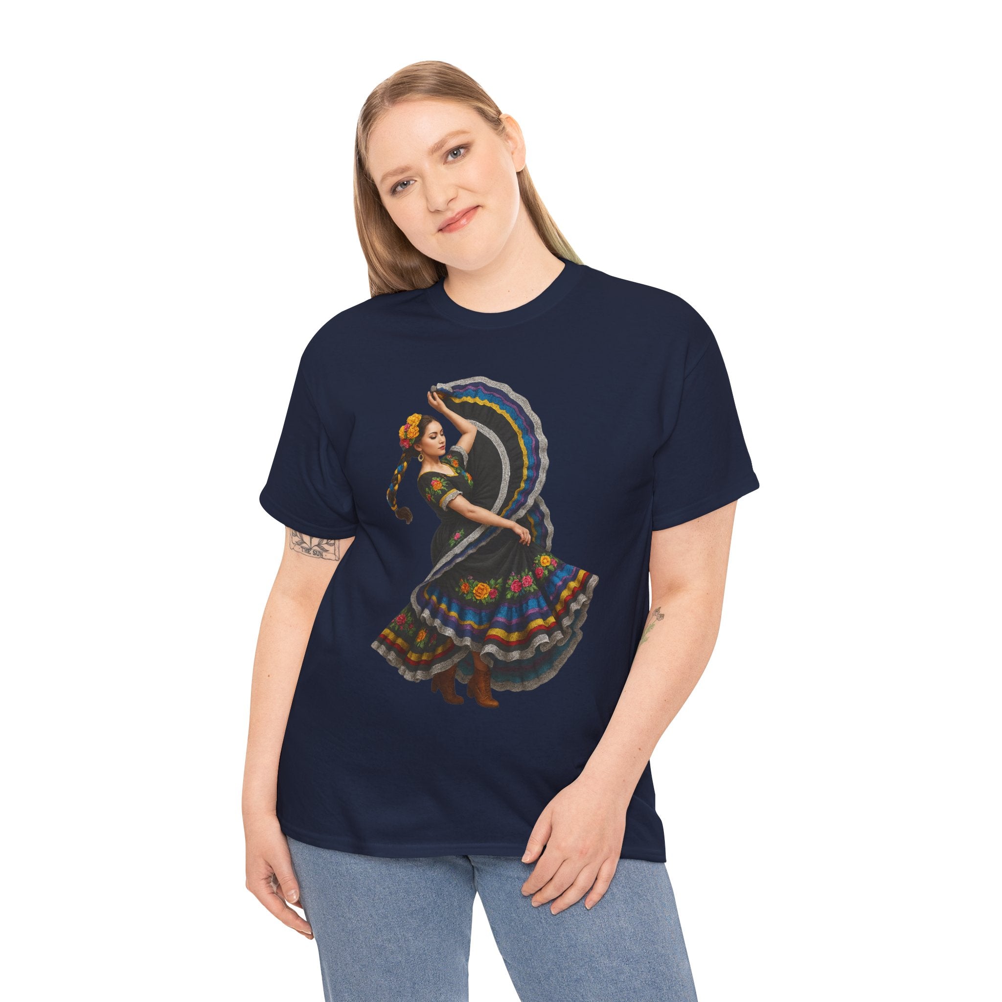 Folklórico Cultural Dance Graphic Tee, Unisex Heavy Cotton T-Shirt, Festival Apparel, Bohemian Style Shirt, Gift for Dancers, Ethnic Art Tee