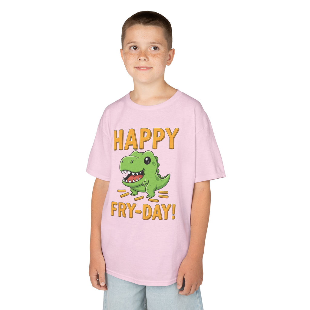 Happy Fry-Day Kids Tee, Fun Dinosaur T-Shirt, Kids Cotton Shirt, Birthday Gift, Everyday Wear, Summer Fun, Playful Tee