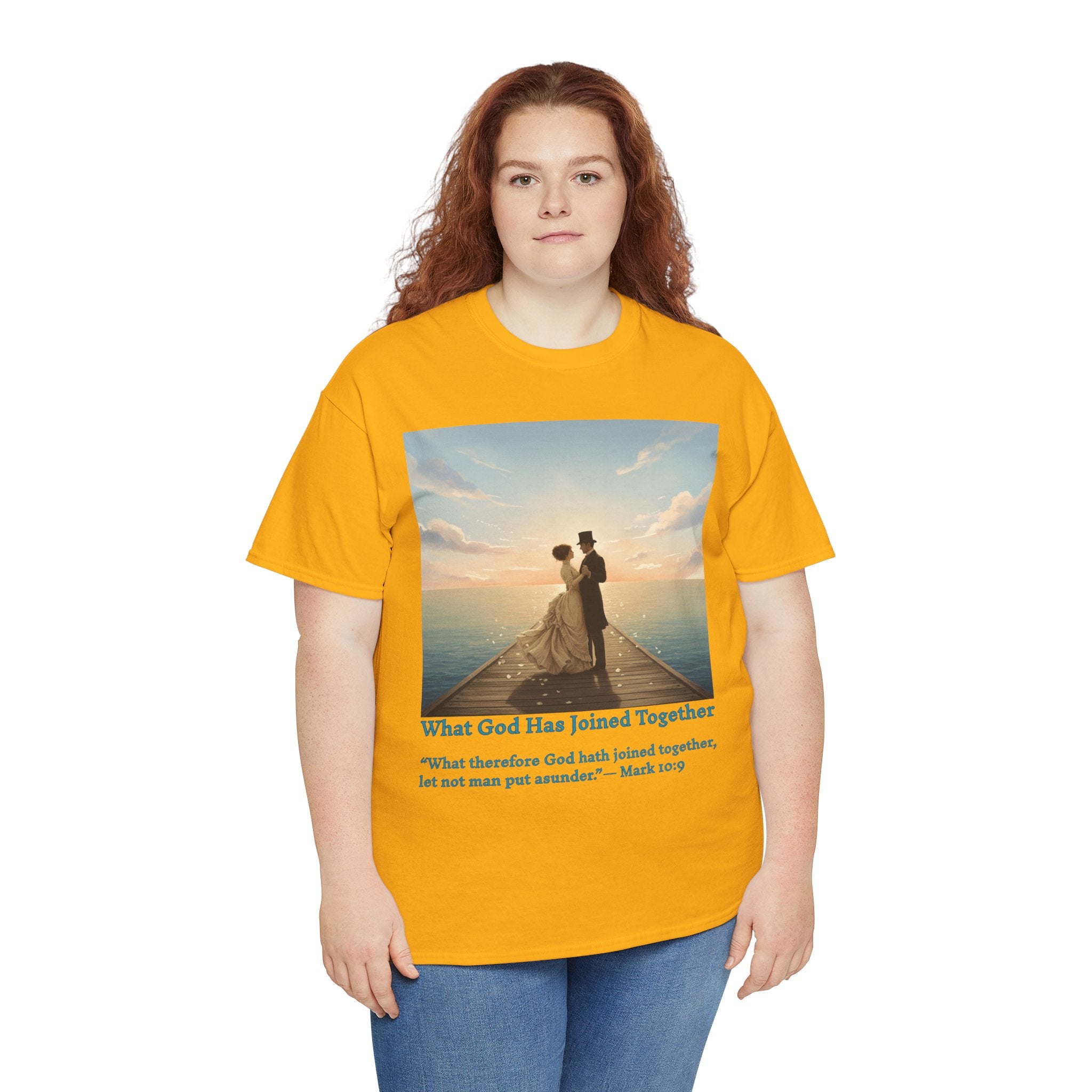 Romantic couple on a pier at sunset — inspired by Jack Vettriano-Wedding Quote T-Shirt, Unisex Heavy Cotton Tee, Casual Wear, Gift for Newlyweds, Bride & Groom Apparel, Anniversary Gift