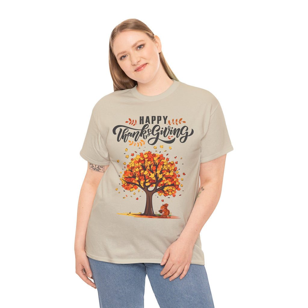 Happy Thanksgiving Tree Unisex Tee, Autumn Shirt, Holiday Apparel, Fall Fashion, Seasonal Gift