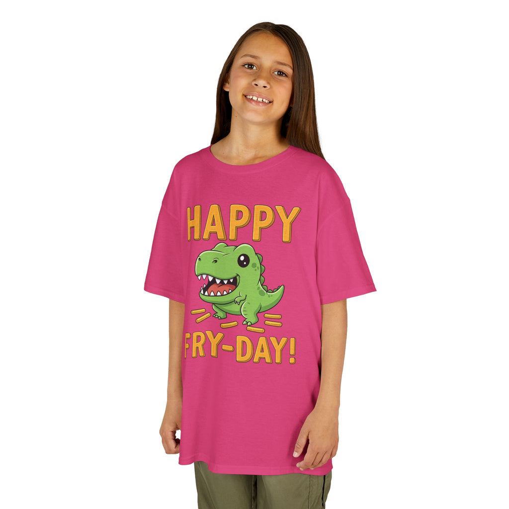 Happy Fry-Day Kids Tee, Fun Dinosaur T-Shirt, Kids Cotton Shirt, Birthday Gift, Everyday Wear, Summer Fun, Playful Tee