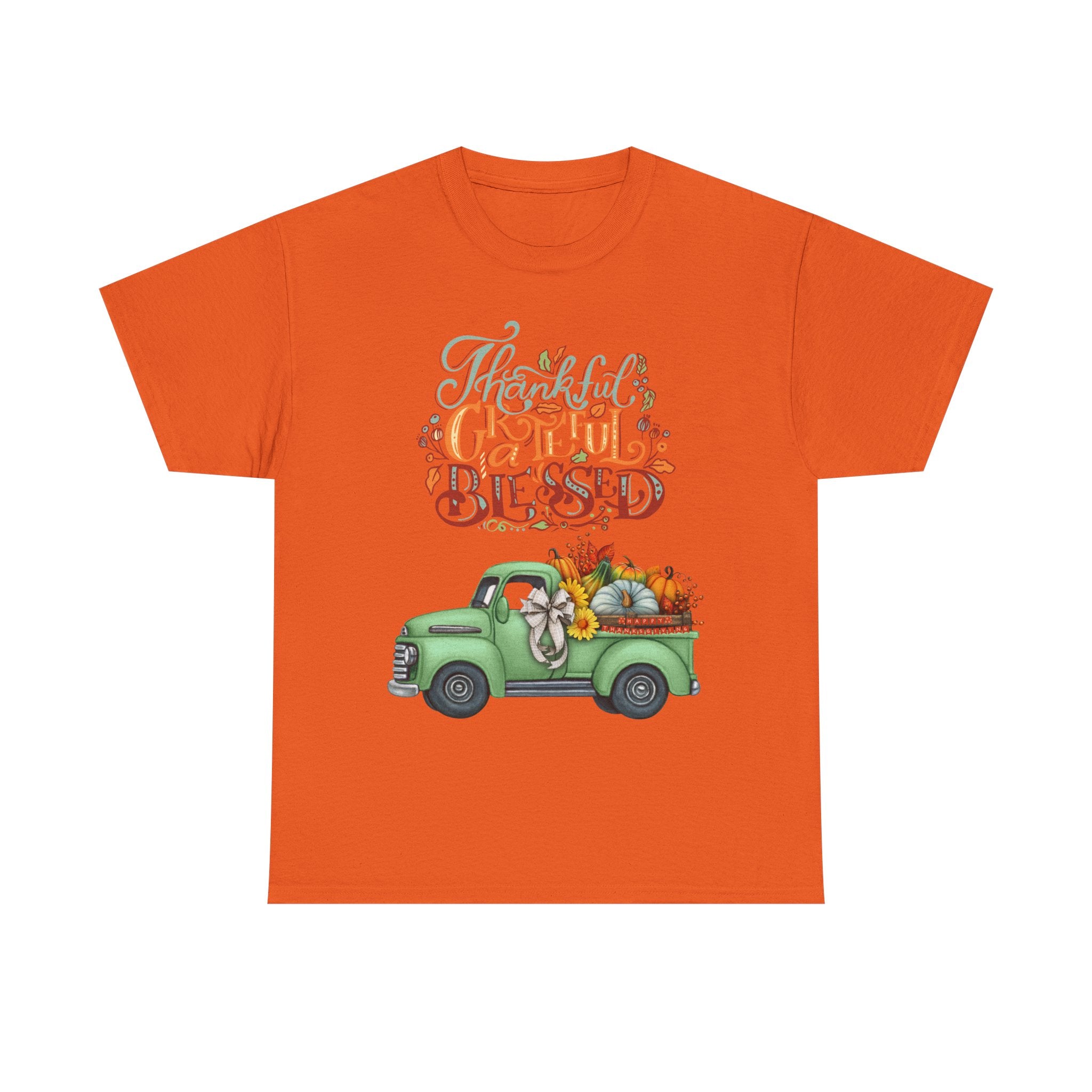 Thankful Grateful Blessed Tee, Unisex Heavy Cotton T-Shirt, Fall Apparel, Thanksgiving Shirt, Casual Wear, Gift for Friends