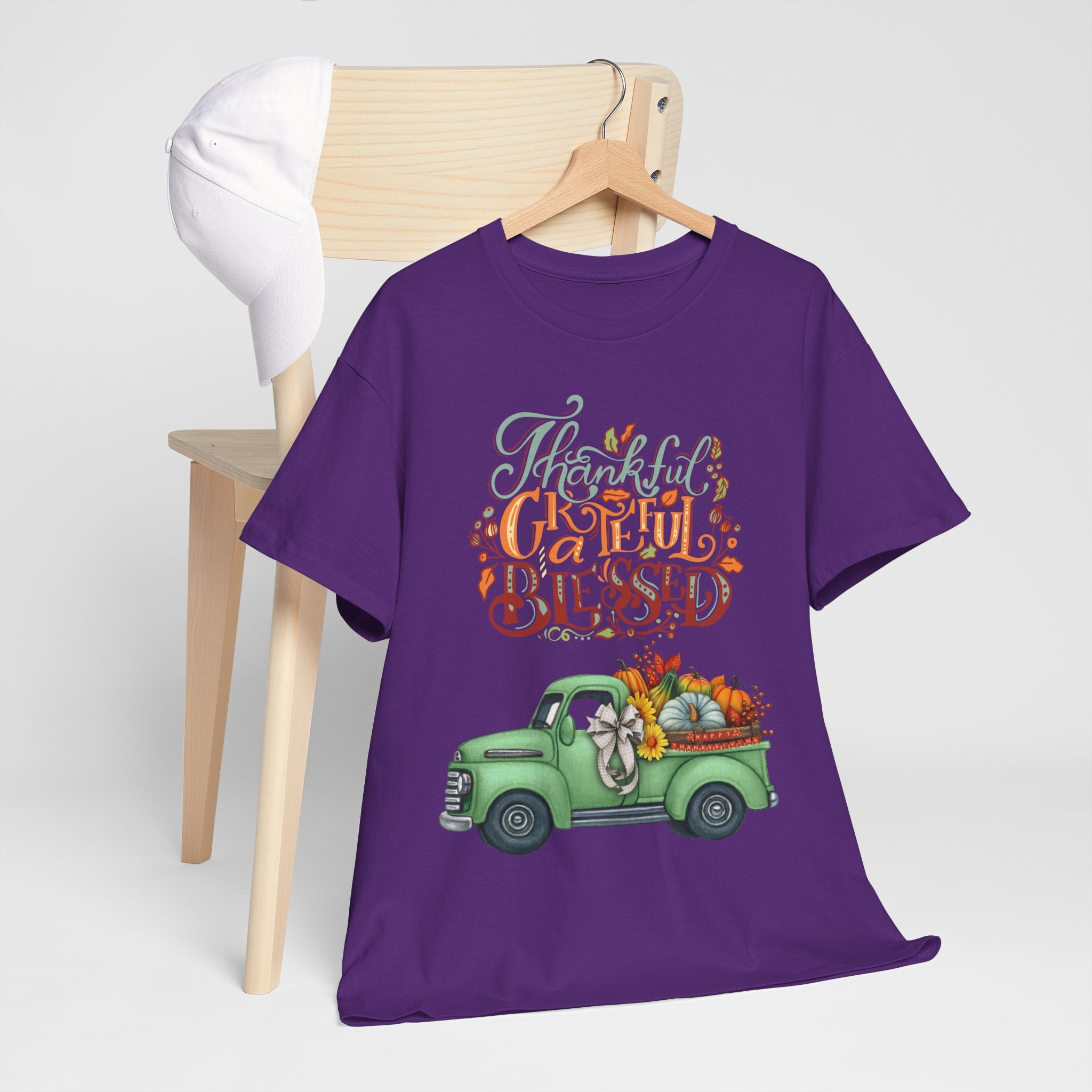 Thankful Grateful Blessed Tee, Unisex Heavy Cotton T-Shirt, Fall Apparel, Thanksgiving Shirt, Casual Wear, Gift for Friends