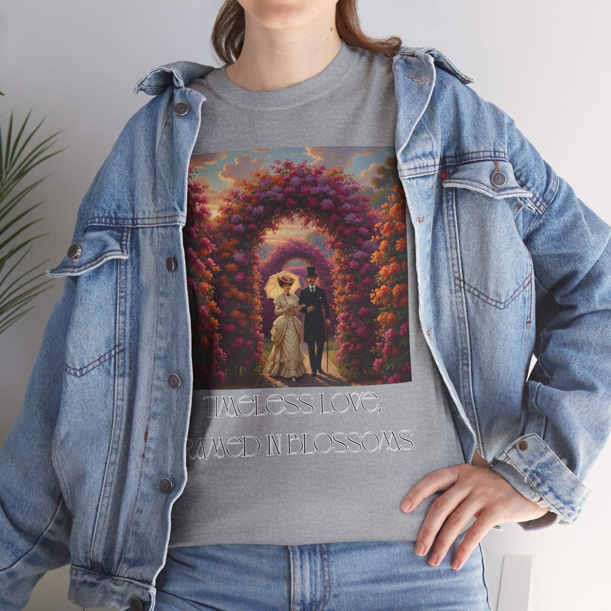 Whimsical Unisex Heavy Cotton Tee, Bohemian Vintage Shirt, Relaxed Fit Graphic Tee, Spring Flower T-Shirt, Casual Everyday Wear