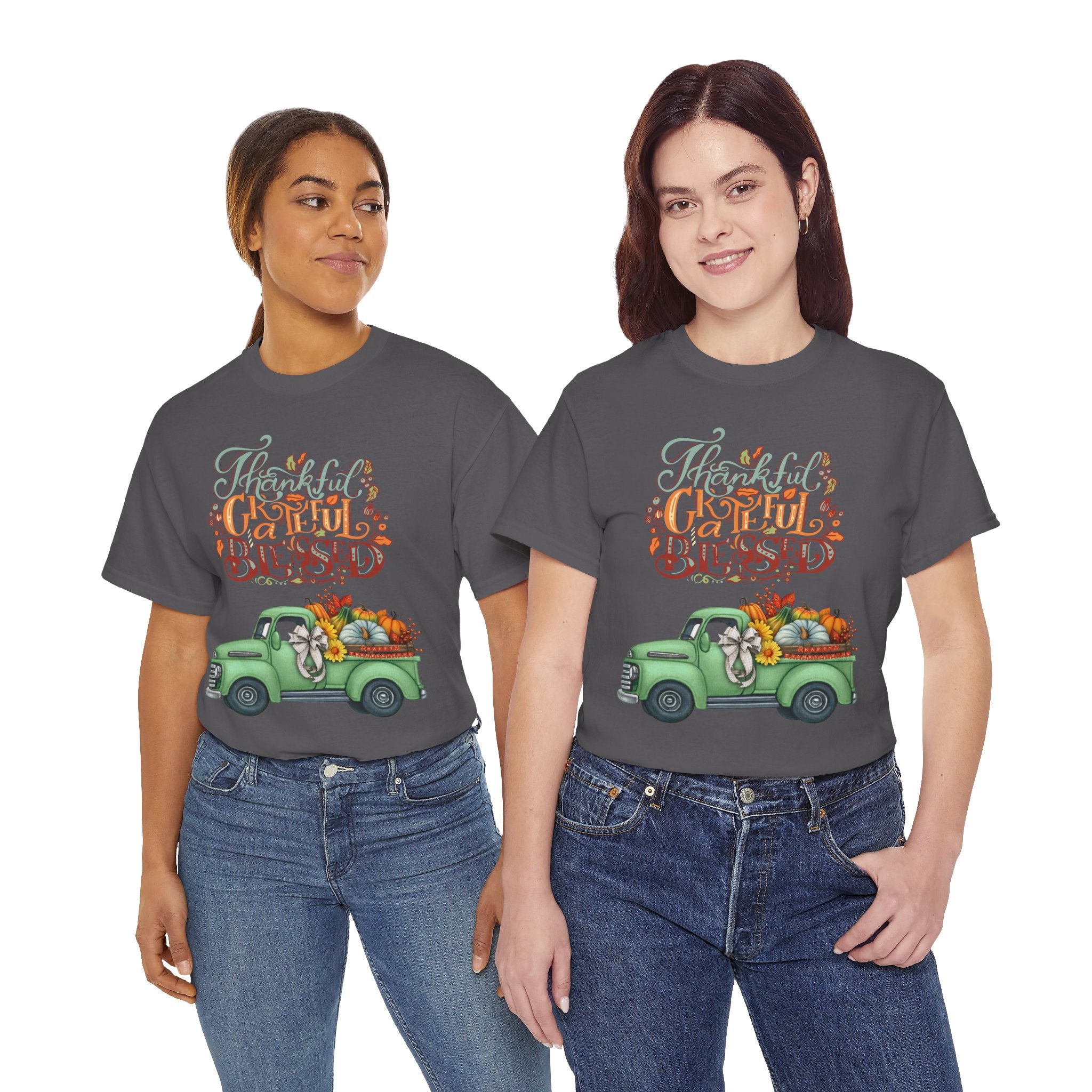 Thankful Grateful Blessed Tee, Unisex Heavy Cotton T-Shirt, Fall Apparel, Thanksgiving Shirt, Casual Wear, Gift for Friends