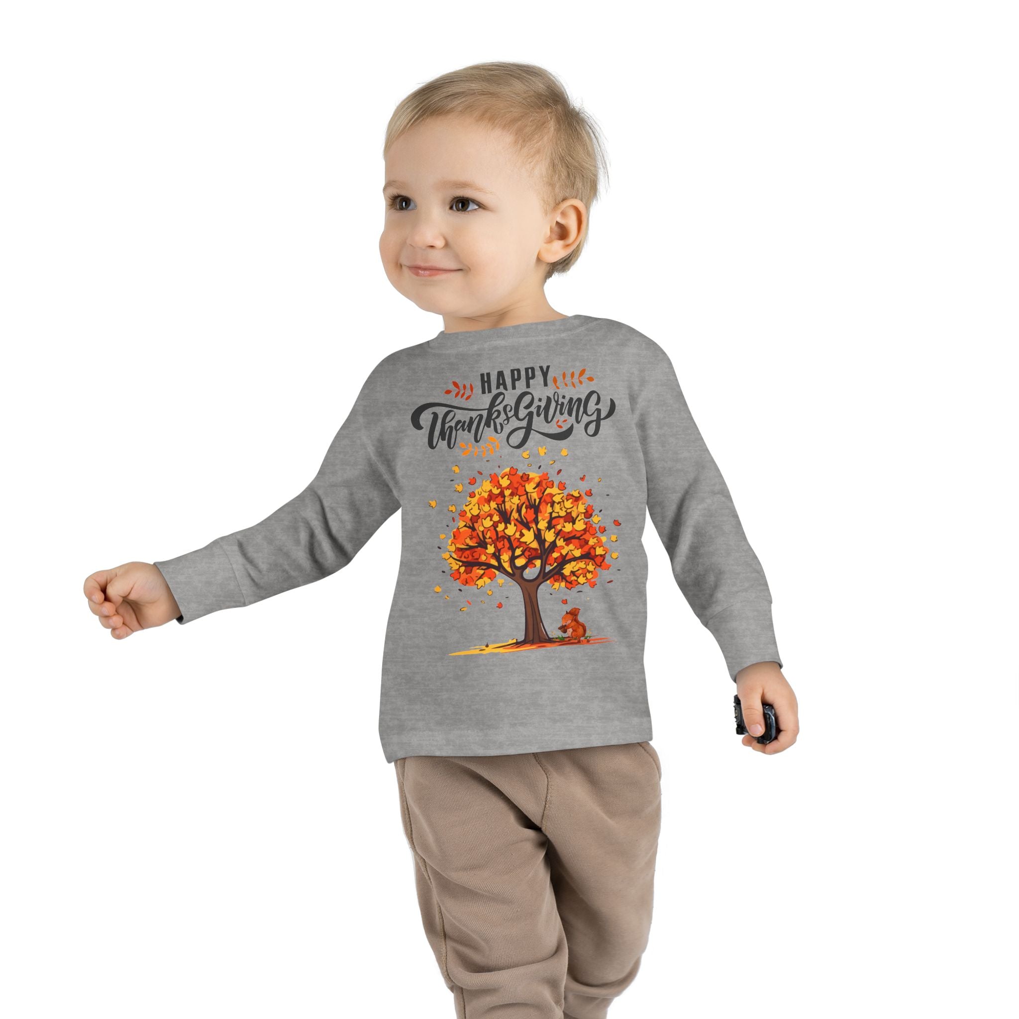 Thanksgiving Toddler Long Sleeve Tee, Cute Fall Outfit for Kids, Autumn Tree Design, Holiday Apparel, Family Gathering Wear