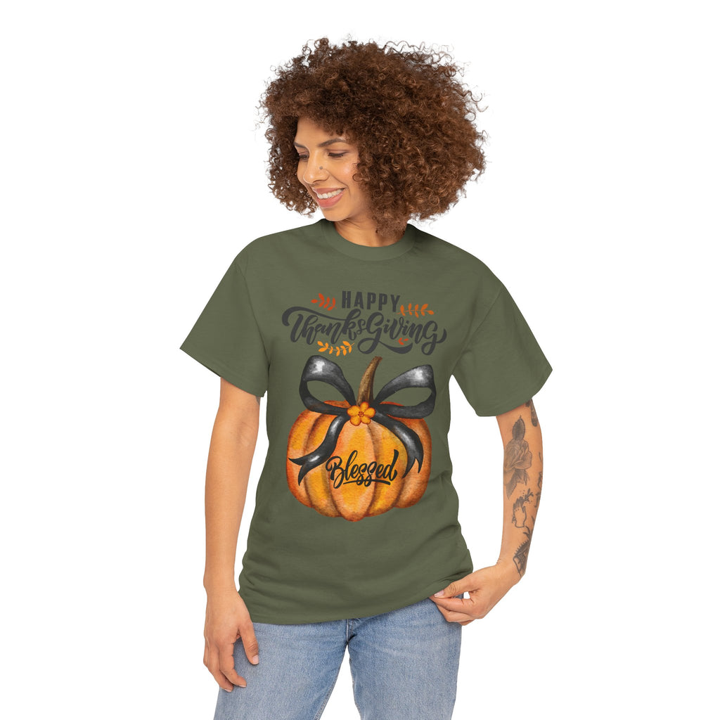 Thanksgiving Pumpkin Tee - Happy Thanksgiving, Blessed Shirt, Fall Apparel, Unisex Cotton Tee, Holiday Gift