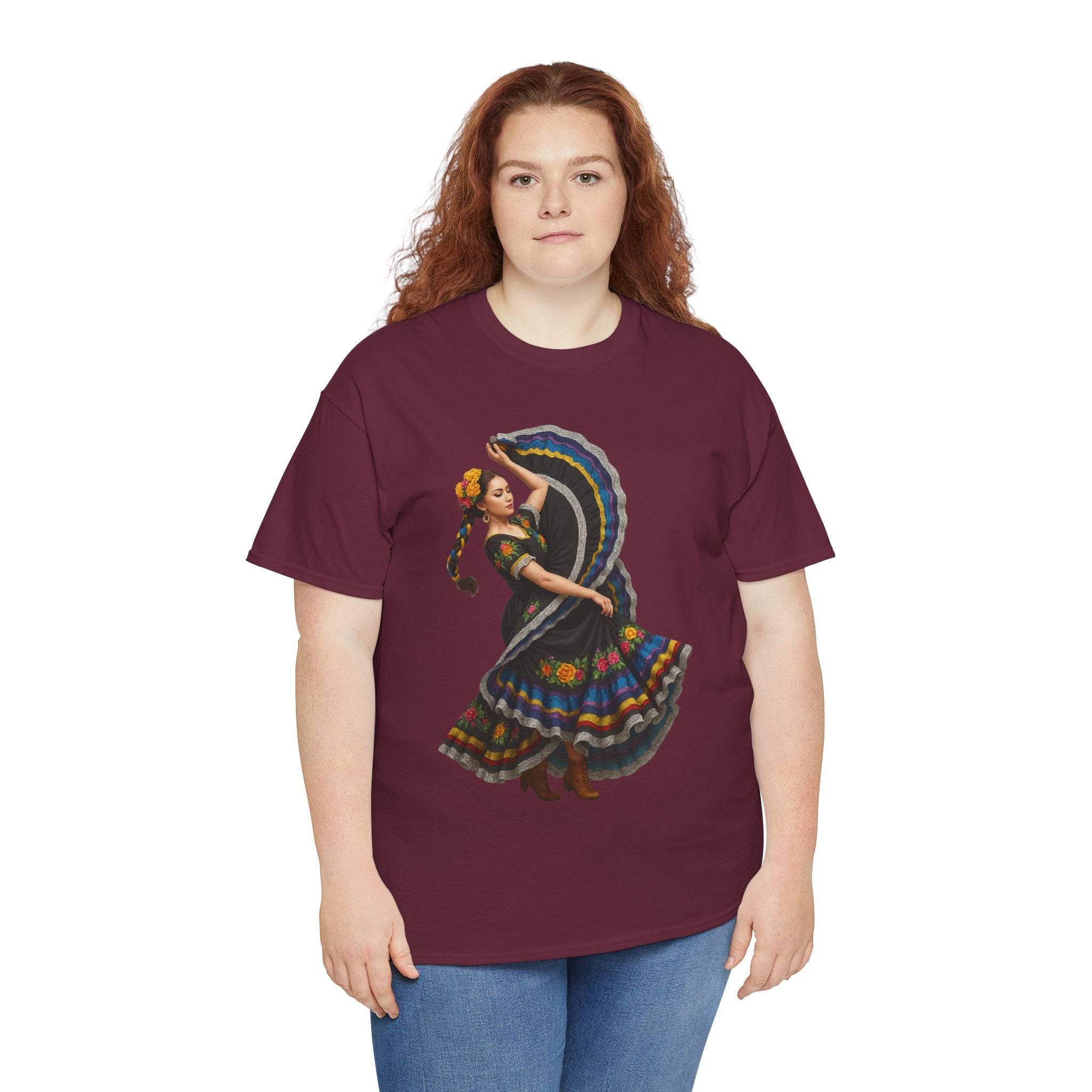 Folklórico Cultural Dance Graphic Tee, Unisex Heavy Cotton T-Shirt, Festival Apparel, Bohemian Style Shirt, Gift for Dancers, Ethnic Art Tee