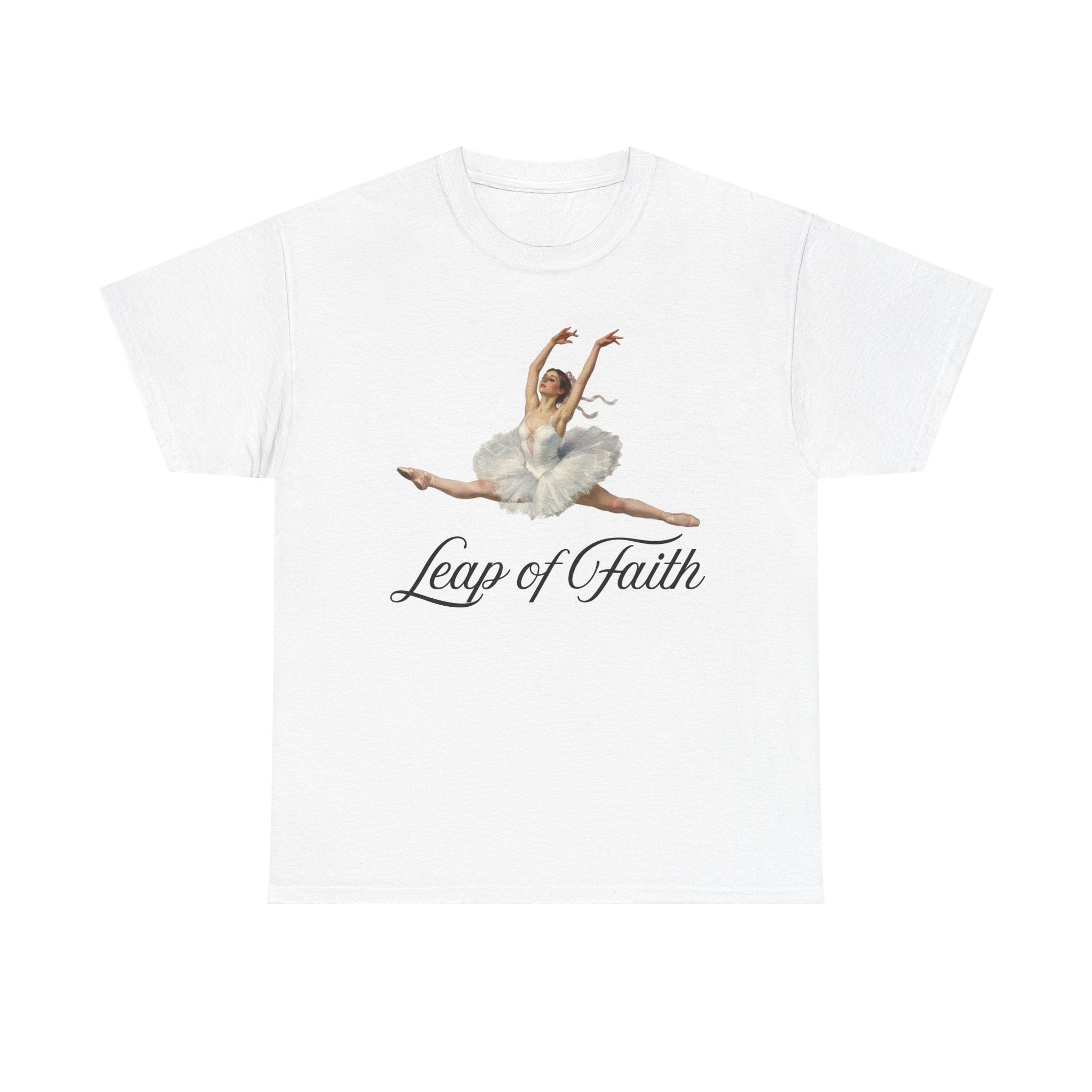 Ballet Inspired Tee - Leap of Faith, Dance Gift, Unisex Cotton Shirt, Inspirational Apparel, Performance Wear, Gift for Dancers-Ballerina in a split leap, inspired by the impressionistic ballet studies of Edgar Degas.