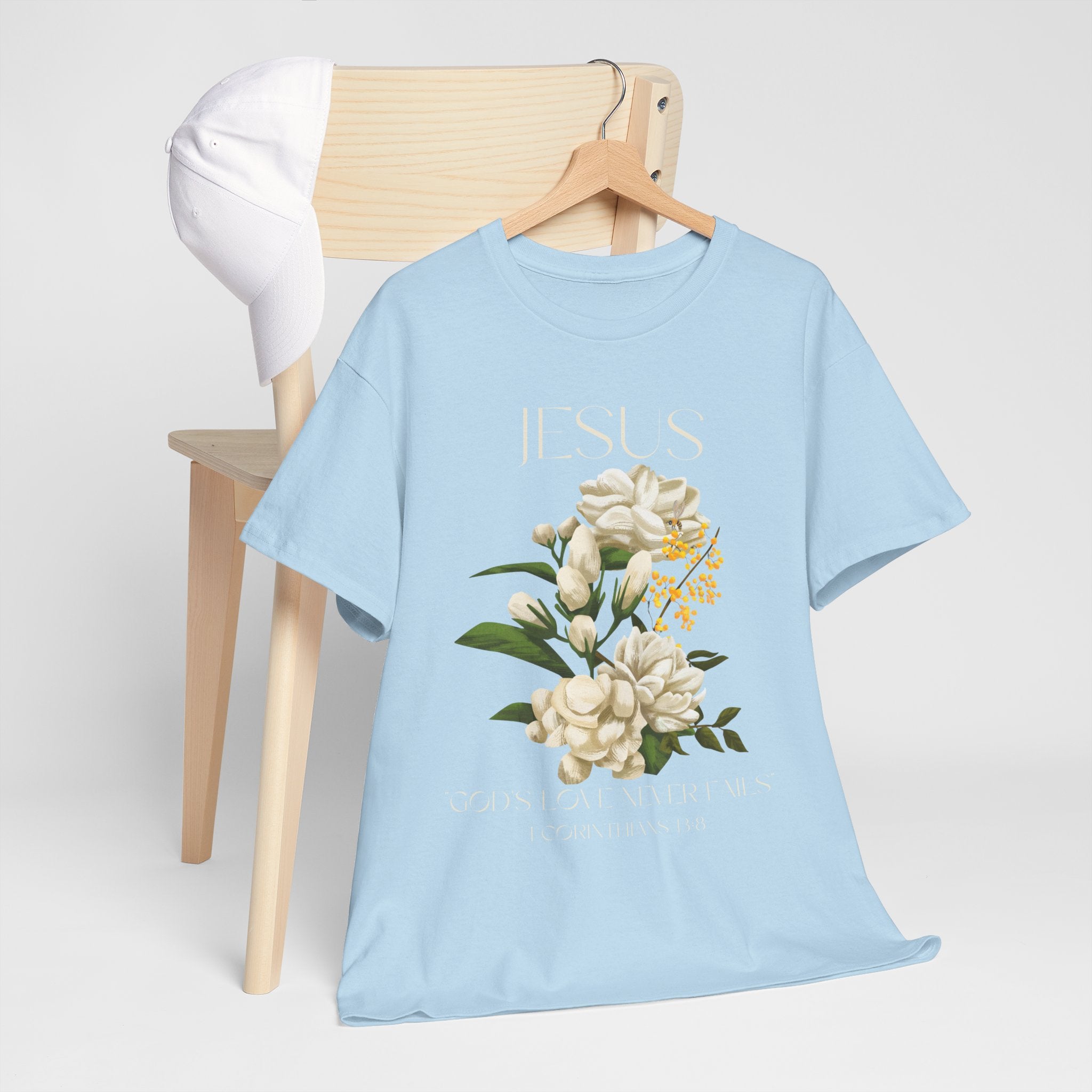 Floral Jesus-God's love never fails- Graphic Tee | Unisex Cotton T-Shirt for Faith & Inspiration, Ideal for Gifts, Casual Wear, Church Events, and Celebrations