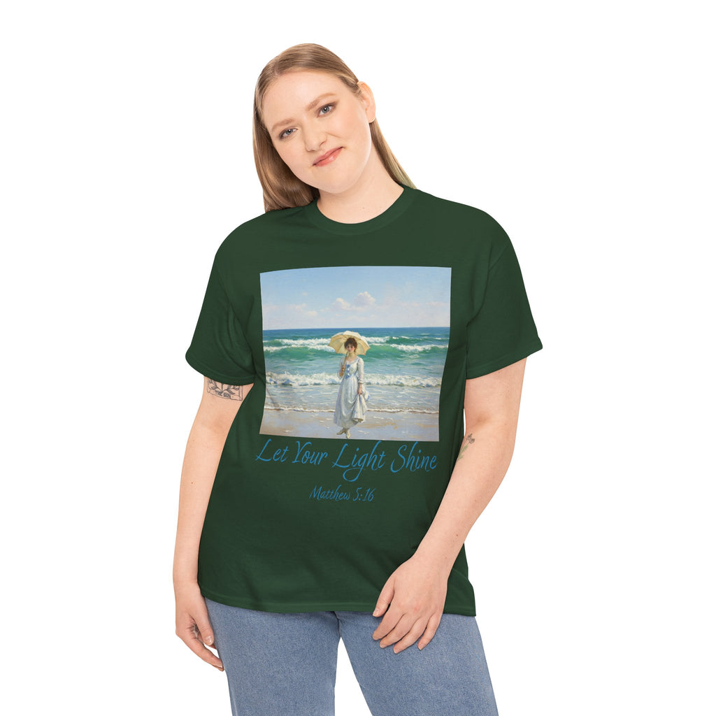Let Your Light Shine- A Figure with a Parasol-Monet Style- Unisex Cotton Tee, Beach Vibes Shirt, Inspirational Summer Tee, Casual Gift for Her, Perfect for Days at the Shore