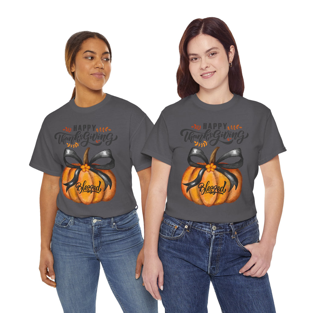 Thanksgiving Pumpkin Tee - Happy Thanksgiving, Blessed Shirt, Fall Apparel, Unisex Cotton Tee, Holiday Gift