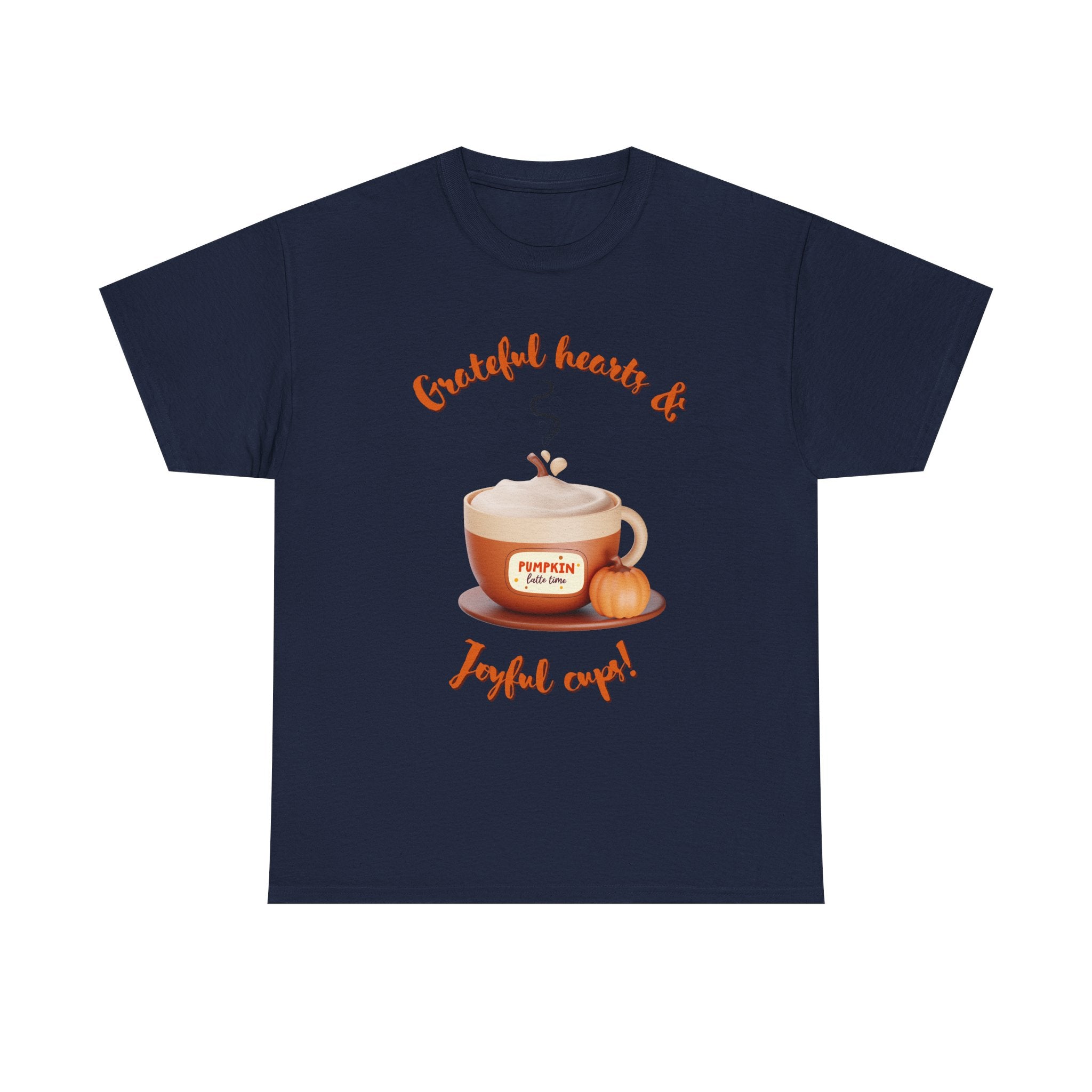 Happy Thanksgiving- Grateful Hearts & Joyful Cups Unisex Tee, Cozy Fall T-Shirt, Thanksgiving Gift, Coffee Lover Apparel, Autumn Fashion