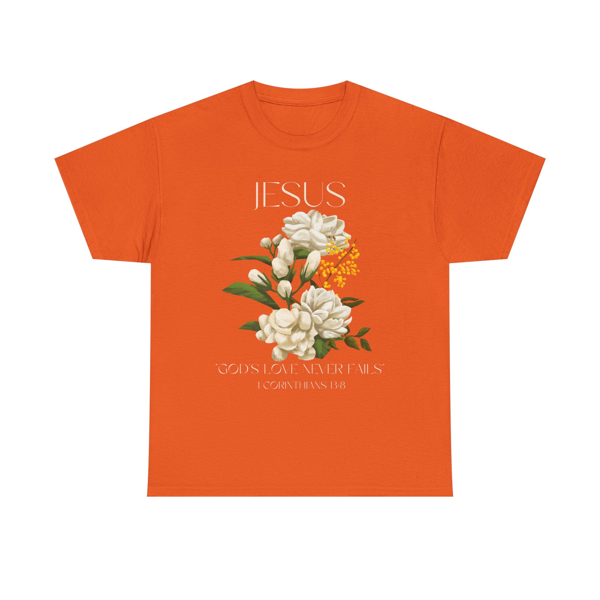 Floral Jesus-God's love never fails- Graphic Tee | Unisex Cotton T-Shirt for Faith & Inspiration, Ideal for Gifts, Casual Wear, Church Events, and Celebrations