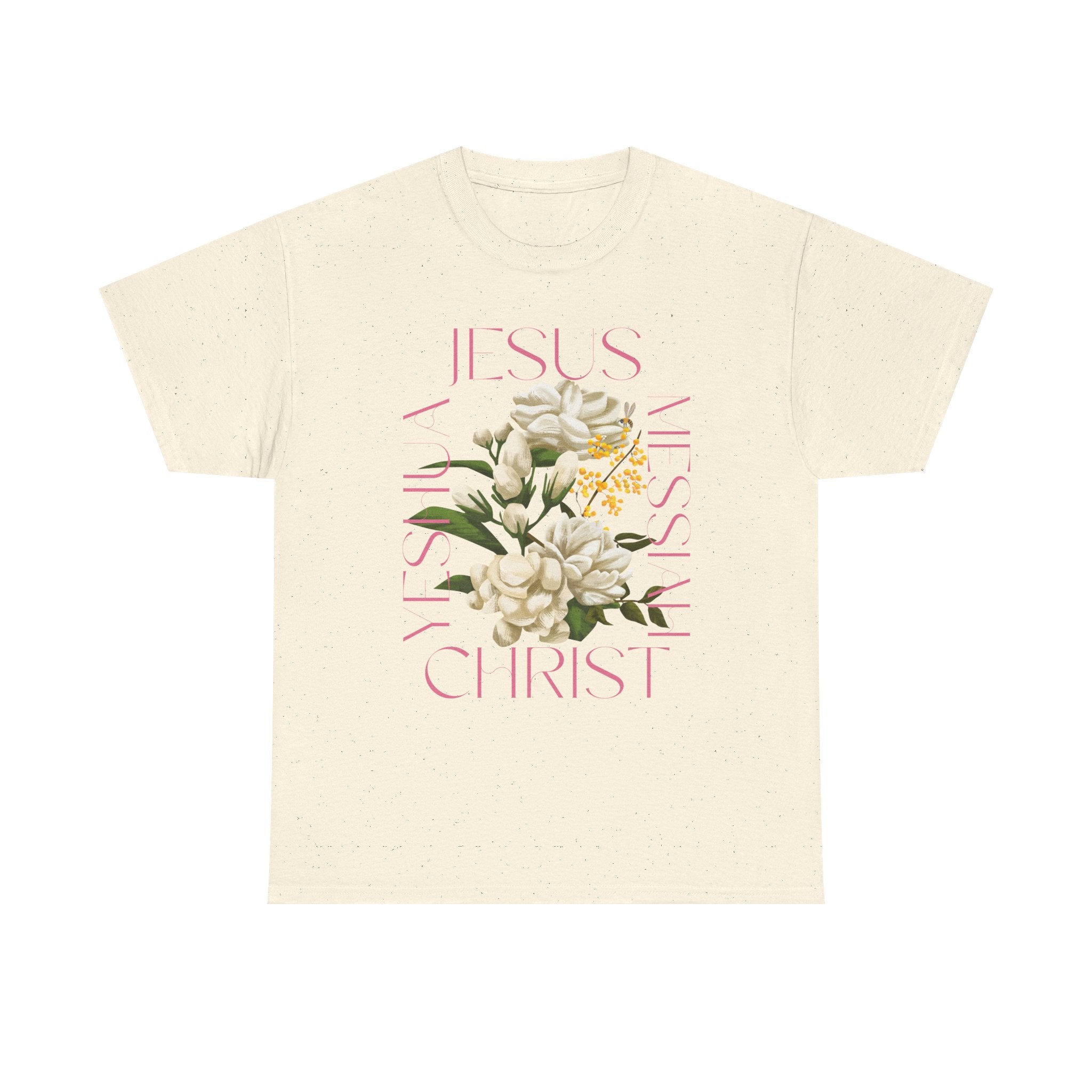 Floral Jesus Heavy Cotton Tee, Unisex T-Shirt, Christian Gift, Faith-Based Apparel, Religious Fashion, Inspirational Clothing