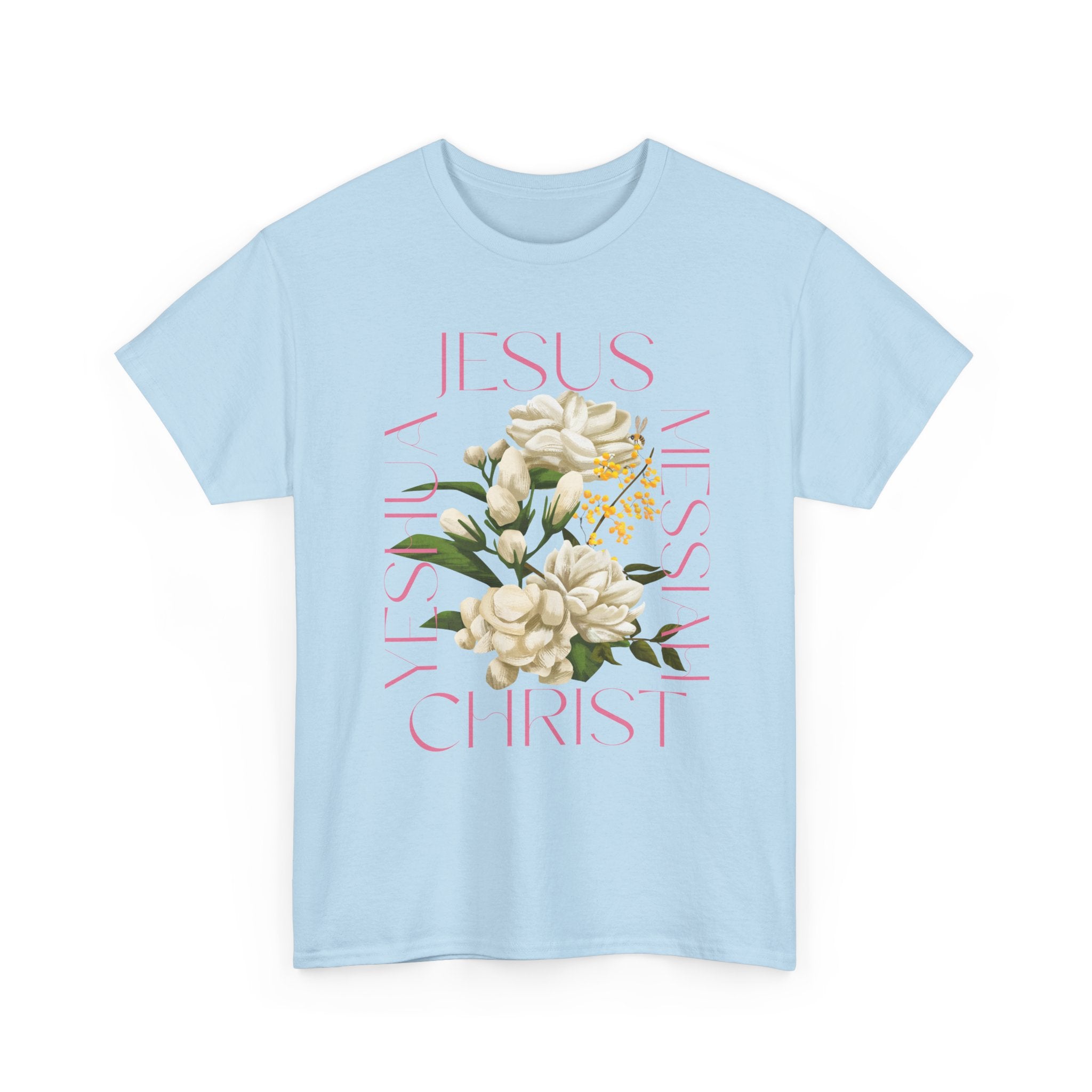 Floral Jesus Heavy Cotton Tee, Unisex T-Shirt, Christian Gift, Faith-Based Apparel, Religious Fashion, Inspirational Clothing