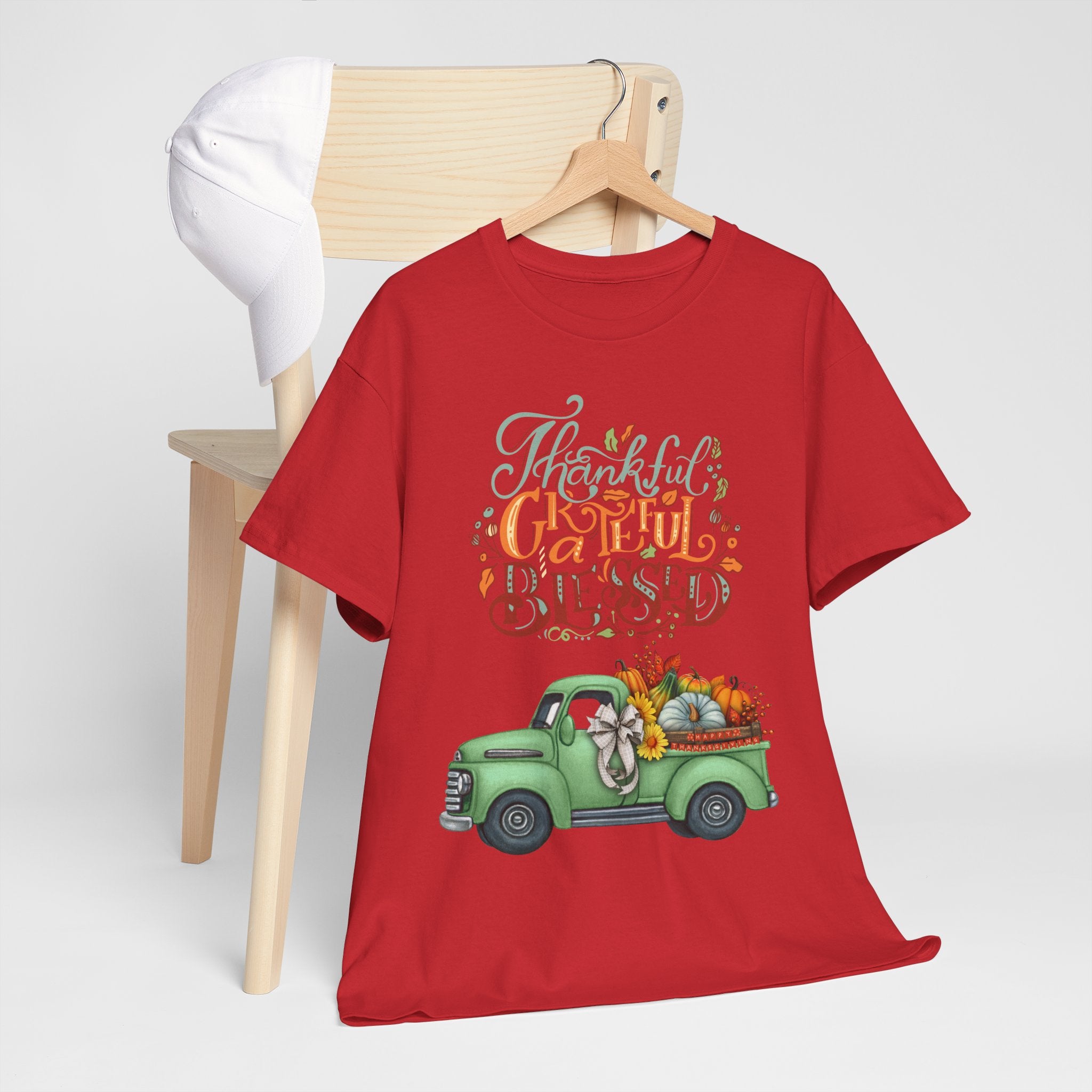 Thankful Grateful Blessed Tee, Unisex Heavy Cotton T-Shirt, Fall Apparel, Thanksgiving Shirt, Casual Wear, Gift for Friends