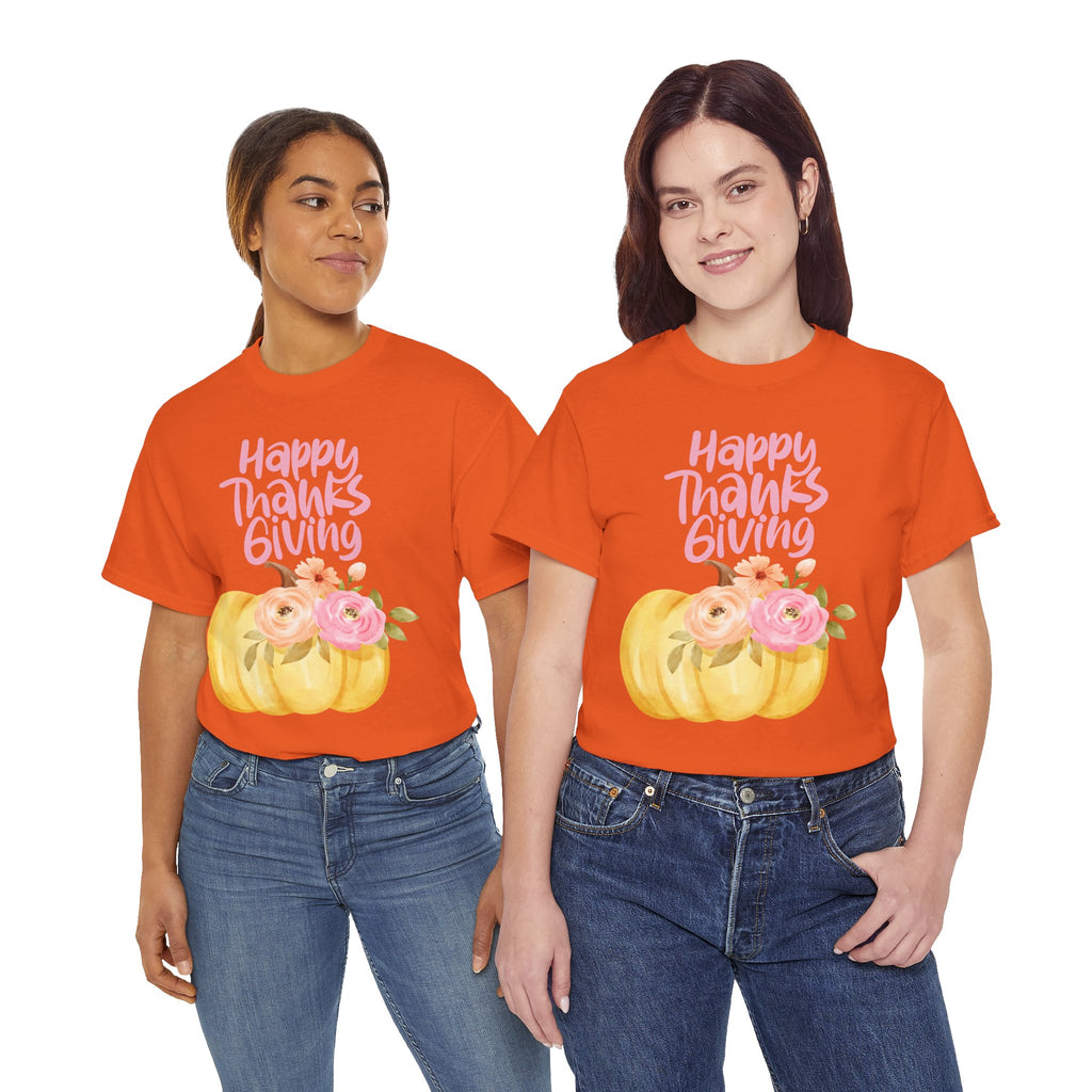 Thanksgiving Floral Tee, Holiday Shirt, Fall Fashion, Gifts for Her, Pumpkin T-Shirt, Autumn Apparel, Friendsgiving Outfit