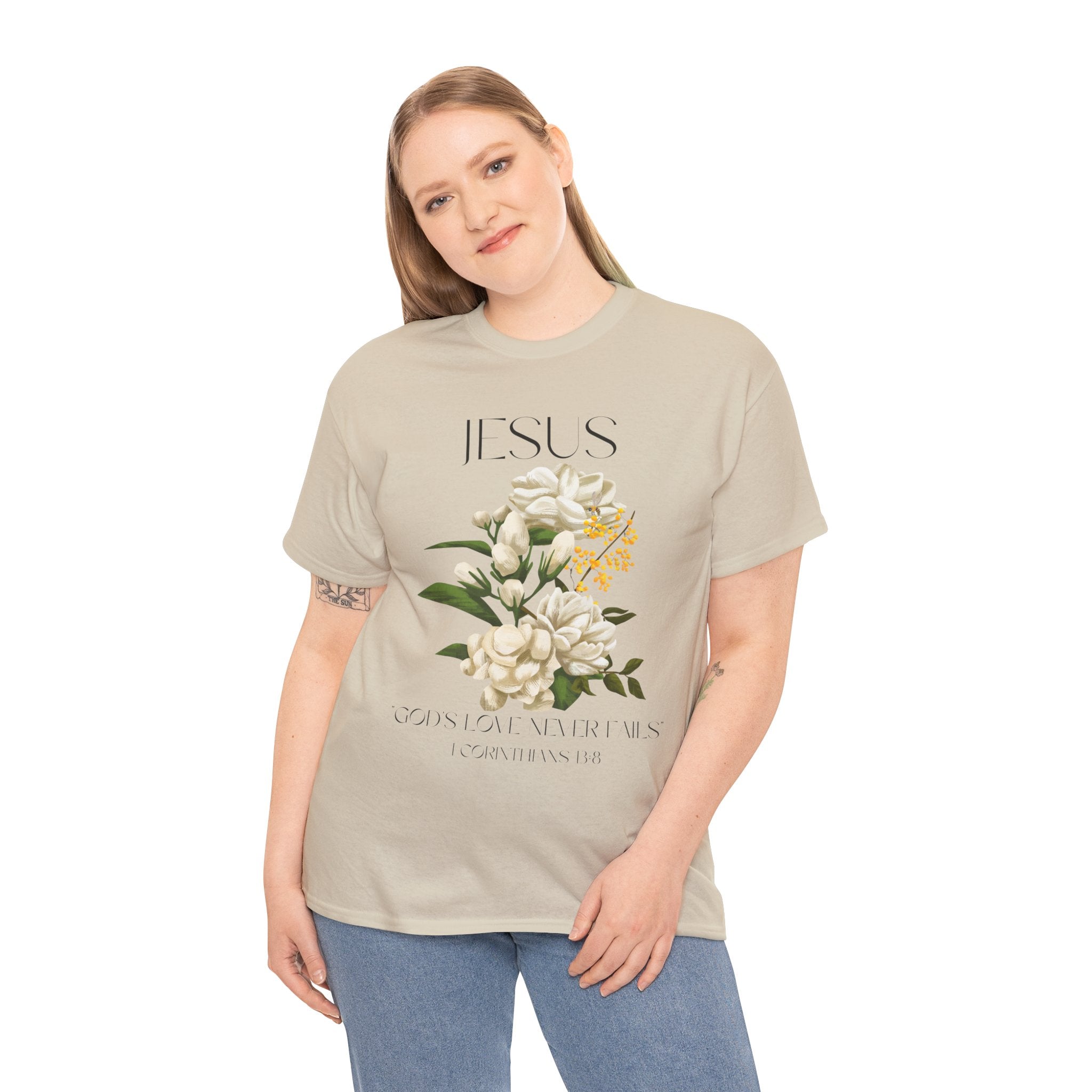 Jesus- God's love never fails-Unisex Heavy Cotton Tee