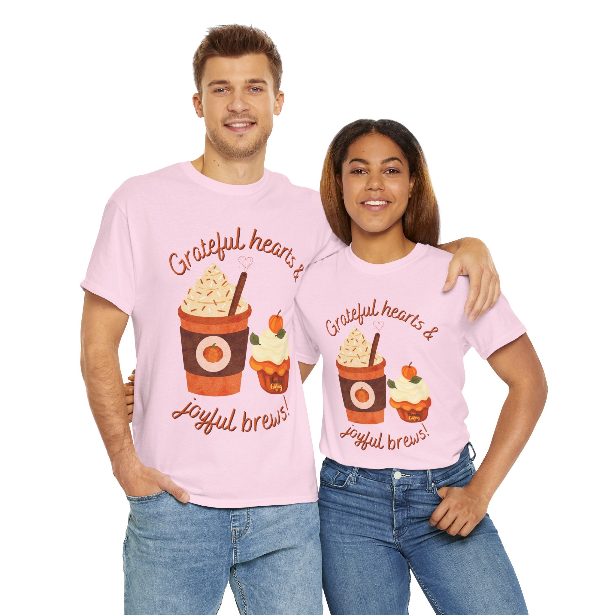 Happy Thanksgiving- Grateful Hearts & Joyful Brews Tee, Unisex Cotton Shirt, Coffee Lovers Gift, Casual Wear, Cute Tee for Celebrations, Fall Fashion
