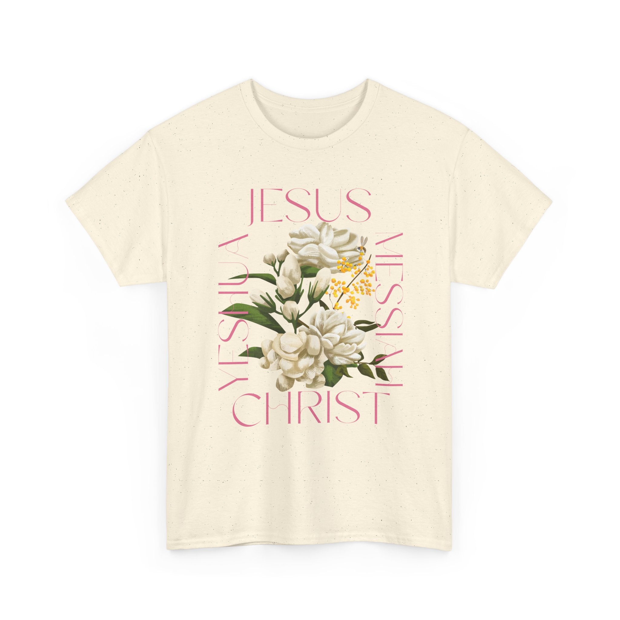 Floral Jesus Heavy Cotton Tee, Unisex T-Shirt, Christian Gift, Faith-Based Apparel, Religious Fashion, Inspirational Clothing